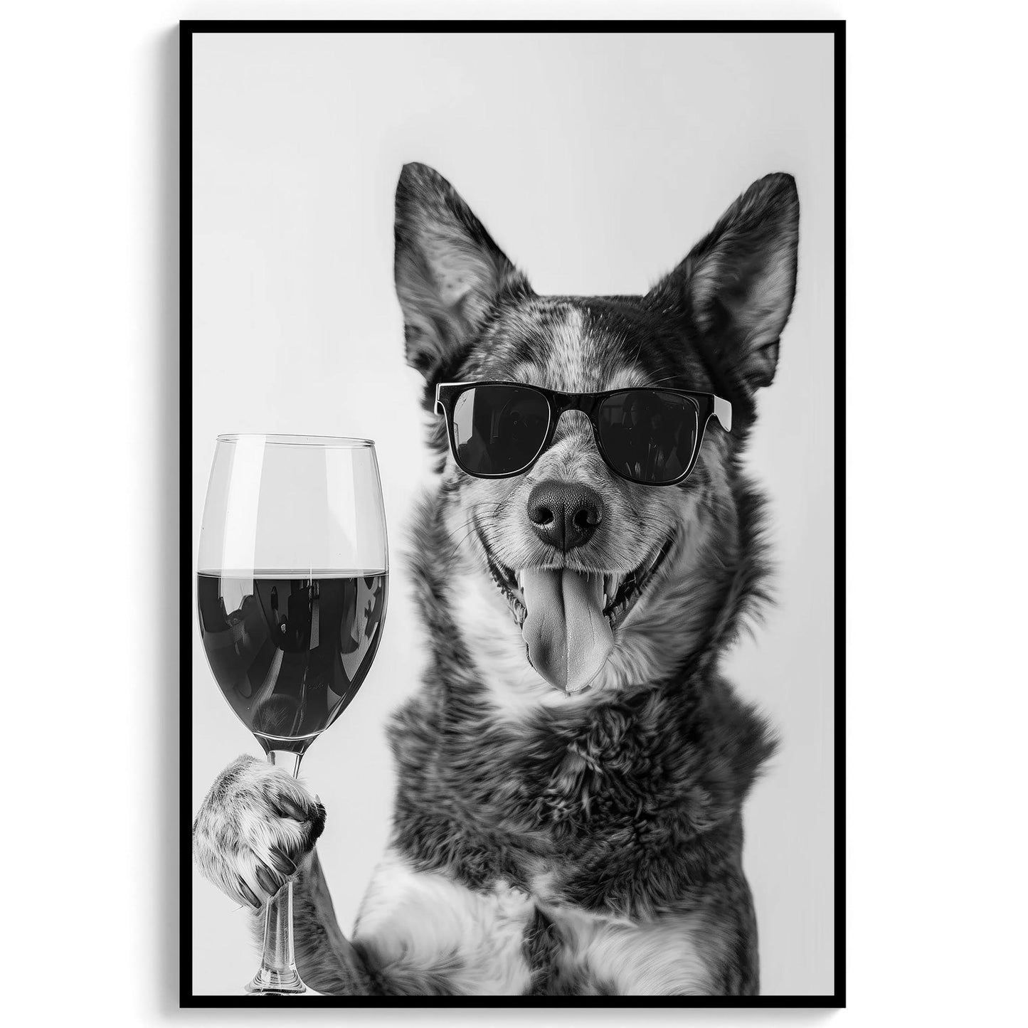 Australian Cattle Dog Wine Wall Art Blue Heeler Poster, Bar Cart, Funny Dog Poster, Kitchen Wall Art - Black and White Dec