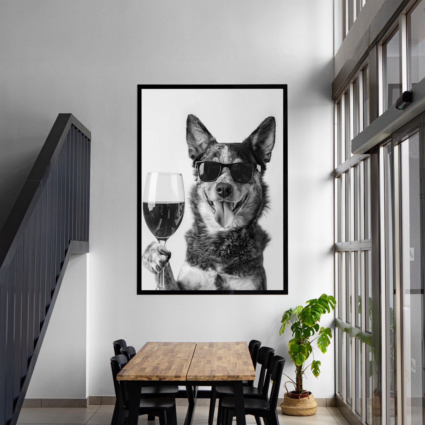 Australian Cattle Dog Wine Wall Art Blue Heeler Poster, Bar Cart, Funny Dog Poster, Kitchen Wall Art - Black and White Dec
