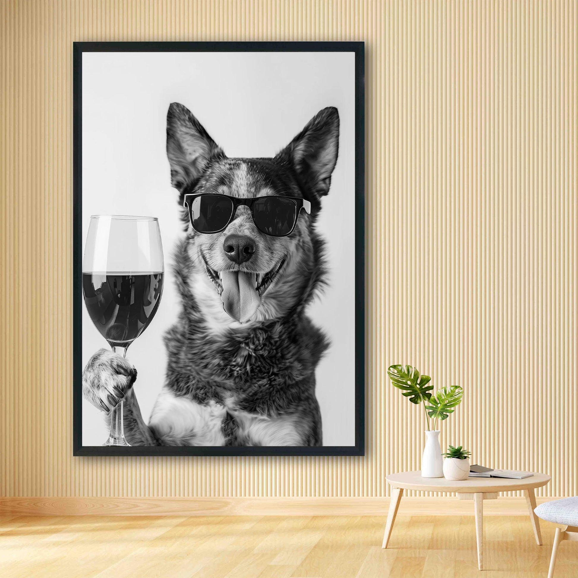 Australian Cattle Dog Wine Wall Art Blue Heeler Poster, Bar Cart, Funny Dog Poster, Kitchen Wall Art - Black and White Dec