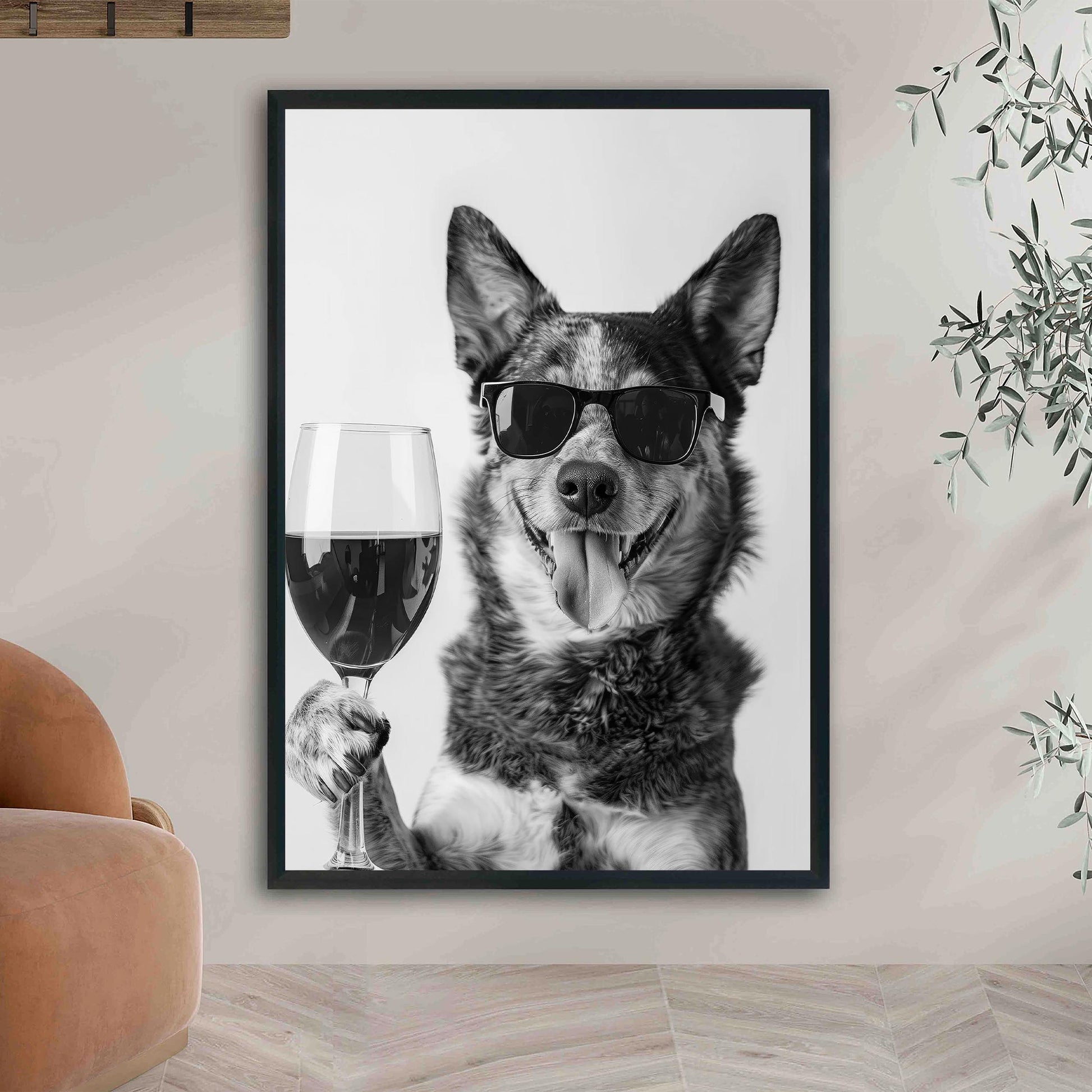 Australian Cattle Dog Wine Wall Art Blue Heeler Poster, Bar Cart, Funny Dog Poster, Kitchen Wall Art - Black and White Dec