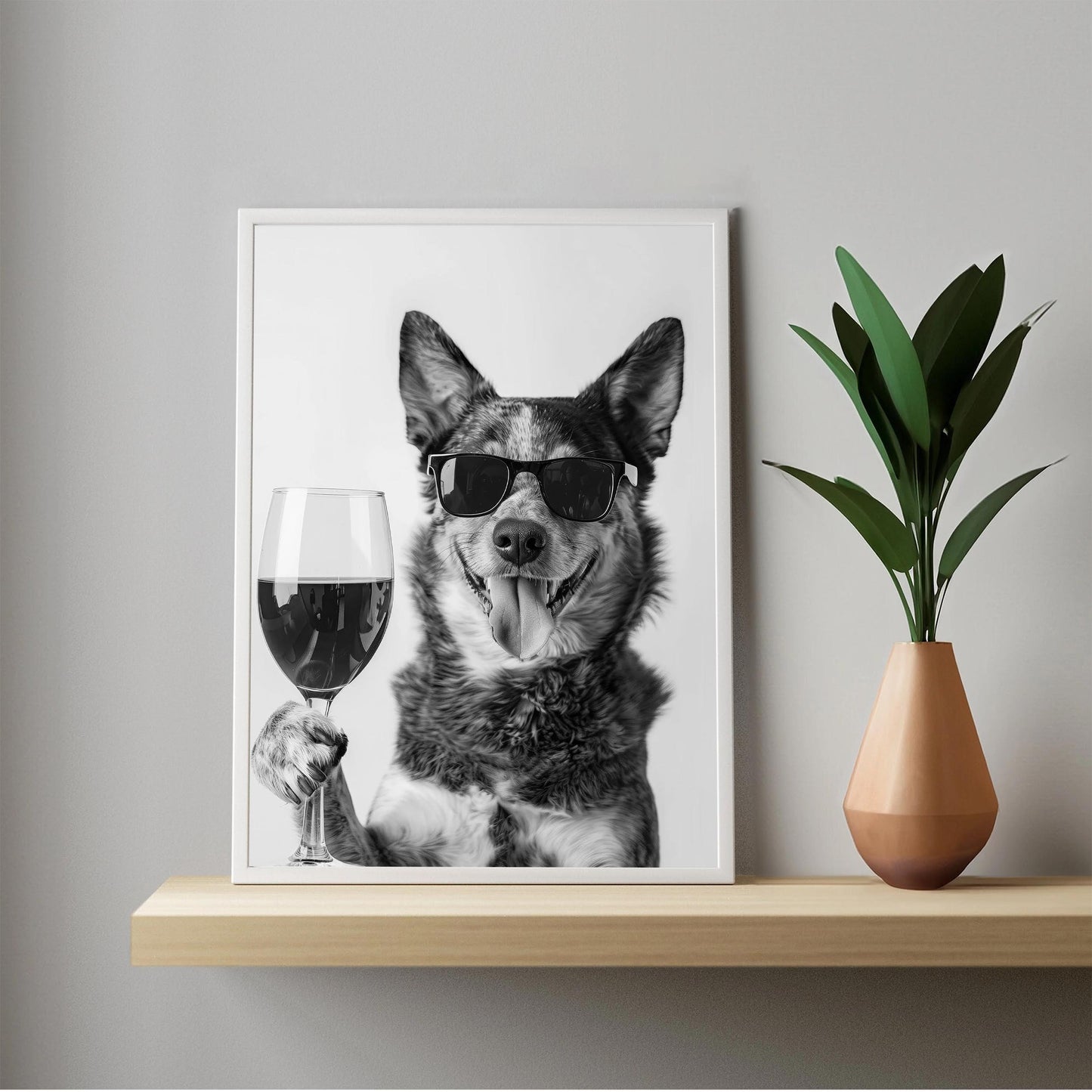 Australian Cattle Dog Wine Wall Art Blue Heeler Poster, Bar Cart, Funny Dog Poster, Kitchen Wall Art - Black and White Dec