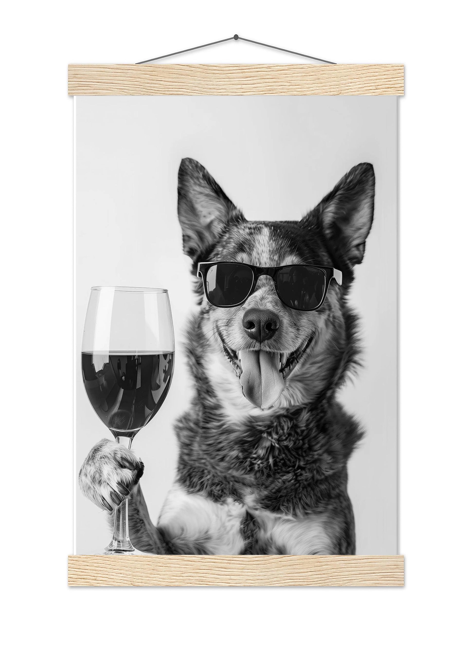 Australian Cattle Dog Wine Wall Art Blue Heeler Poster, Bar Cart, Funny Dog Poster, Kitchen Wall Art - Black and White Dec