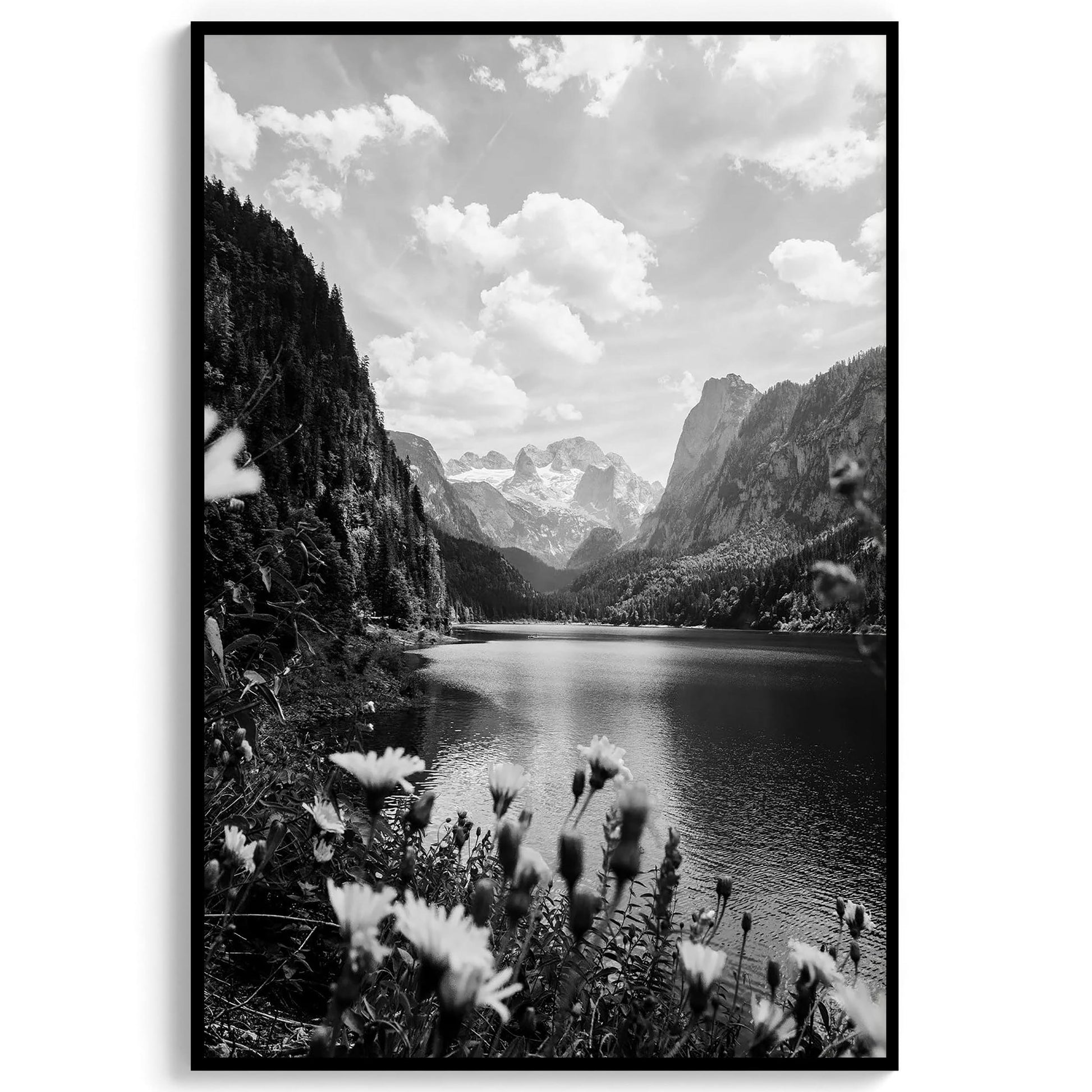 Austria Lake and Mountains Photo Vintage Black and White Landscape