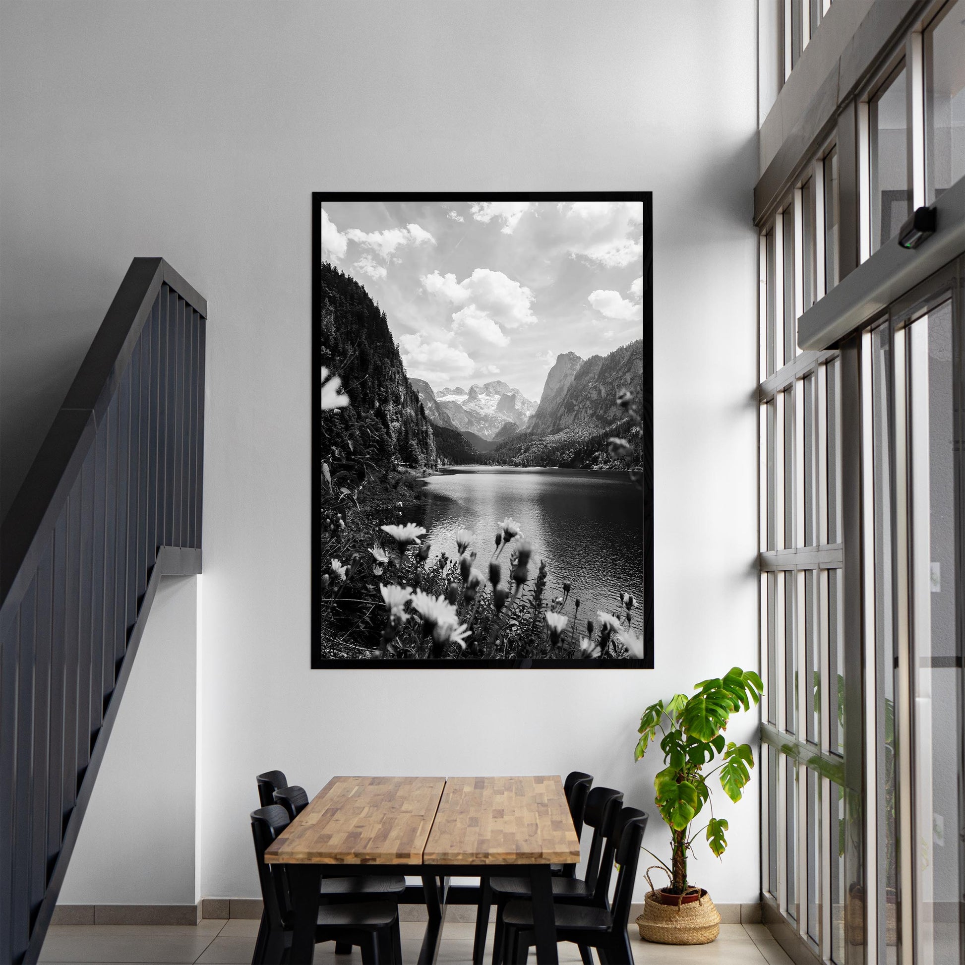 Austria Lake and Mountains Photo Vintage Black and White Landscape