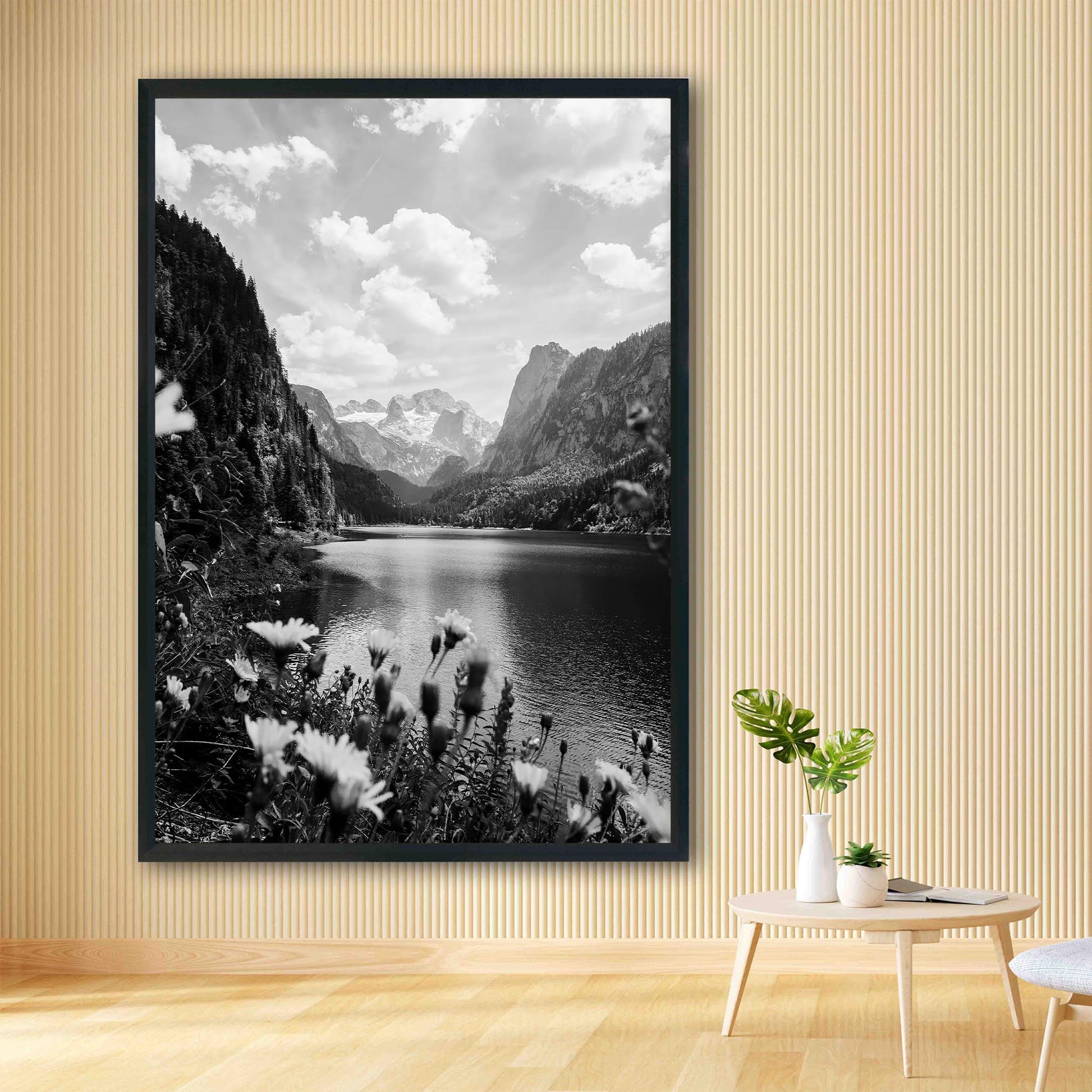 Austria Lake and Mountains Photo Vintage Black and White Landscape