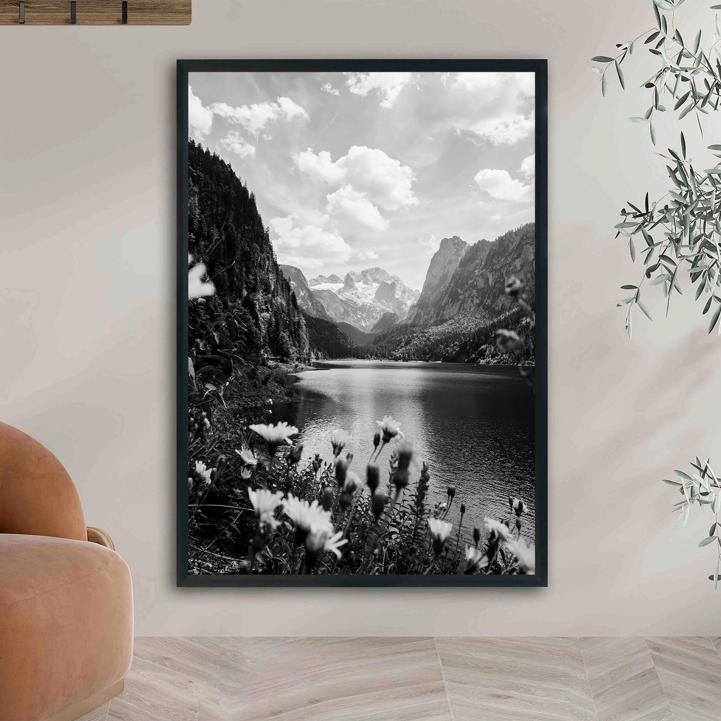 Austria Lake and Mountains Photo Vintage Black and White Landscape