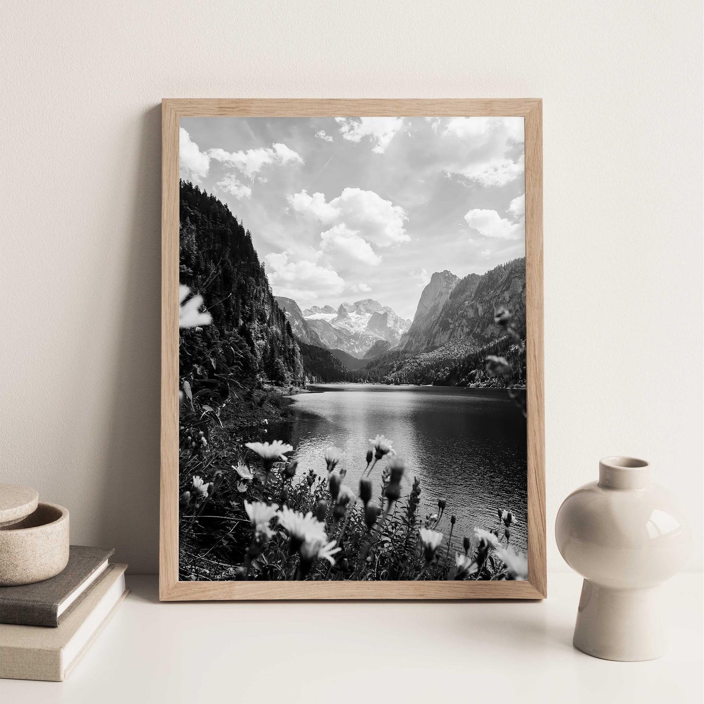 Austria Lake and Mountains Photo Vintage Black and White Landscape