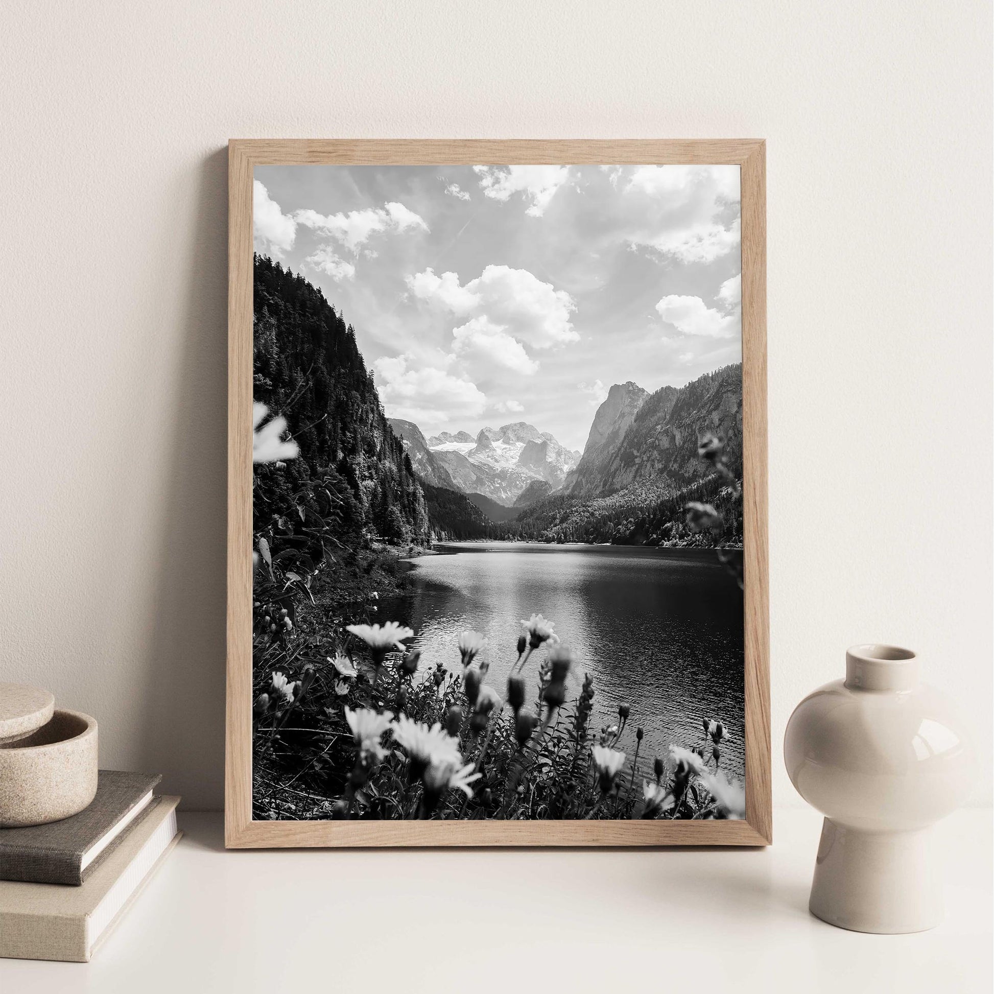 Austria Lake and Mountains Photo Vintage Black and White Landscape