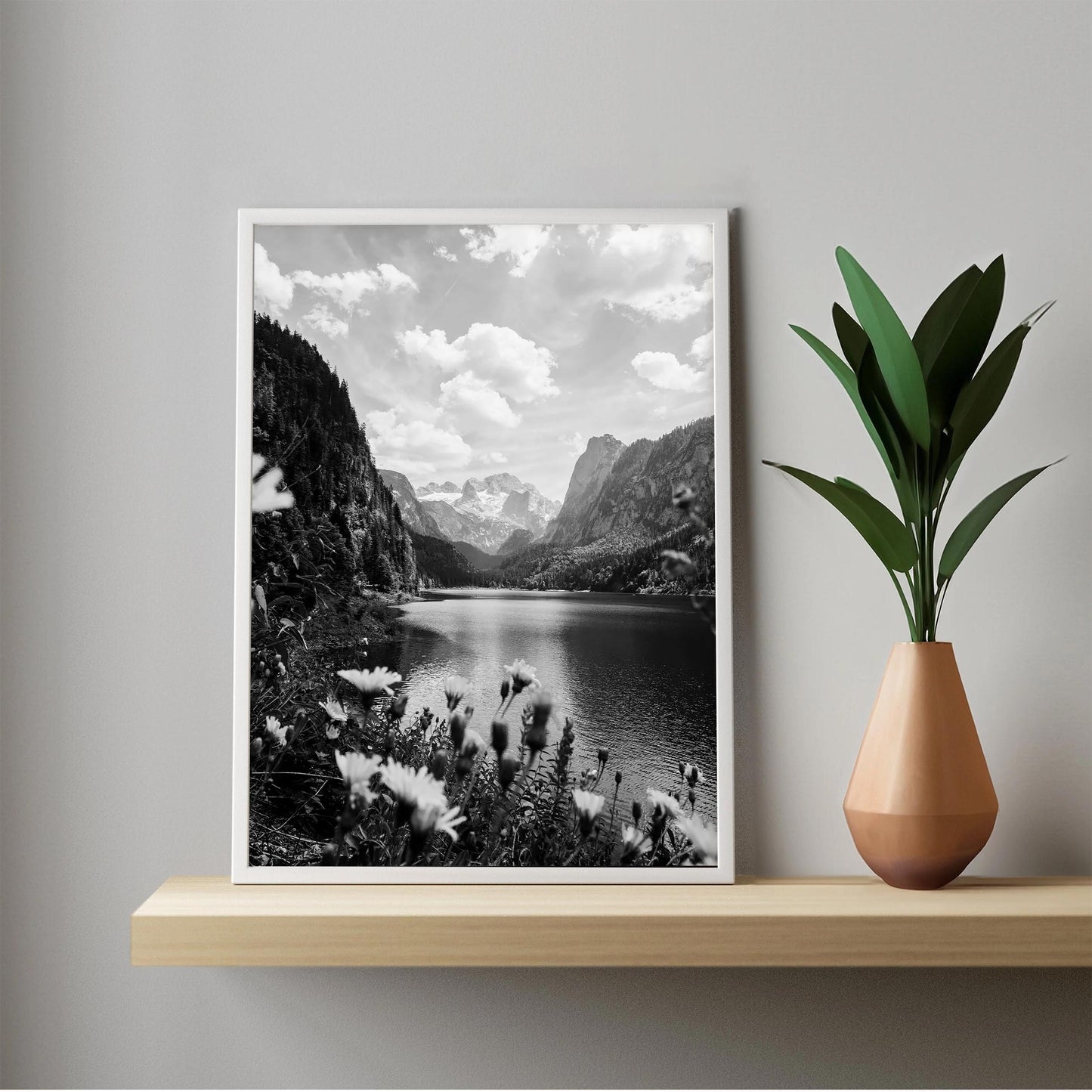 Austria Lake and Mountains Photo Vintage Black and White Landscape