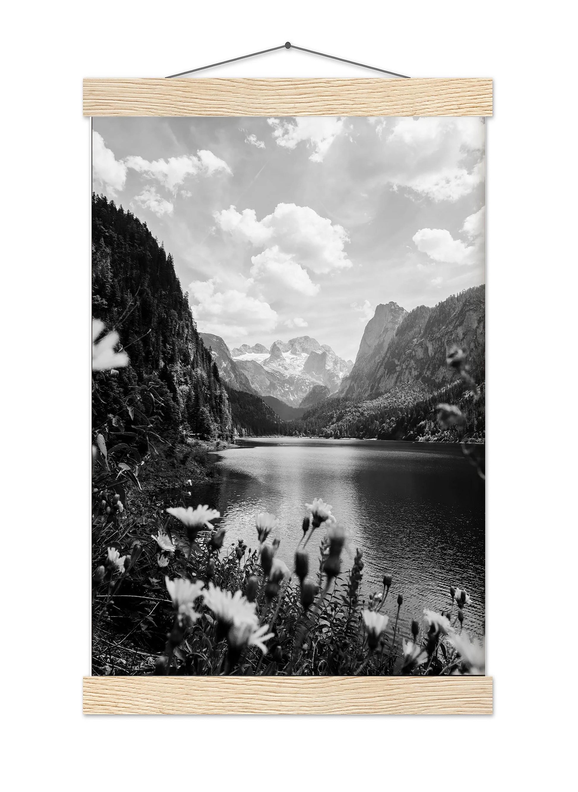 Austria Lake and Mountains Photo Vintage Black and White Landscape
