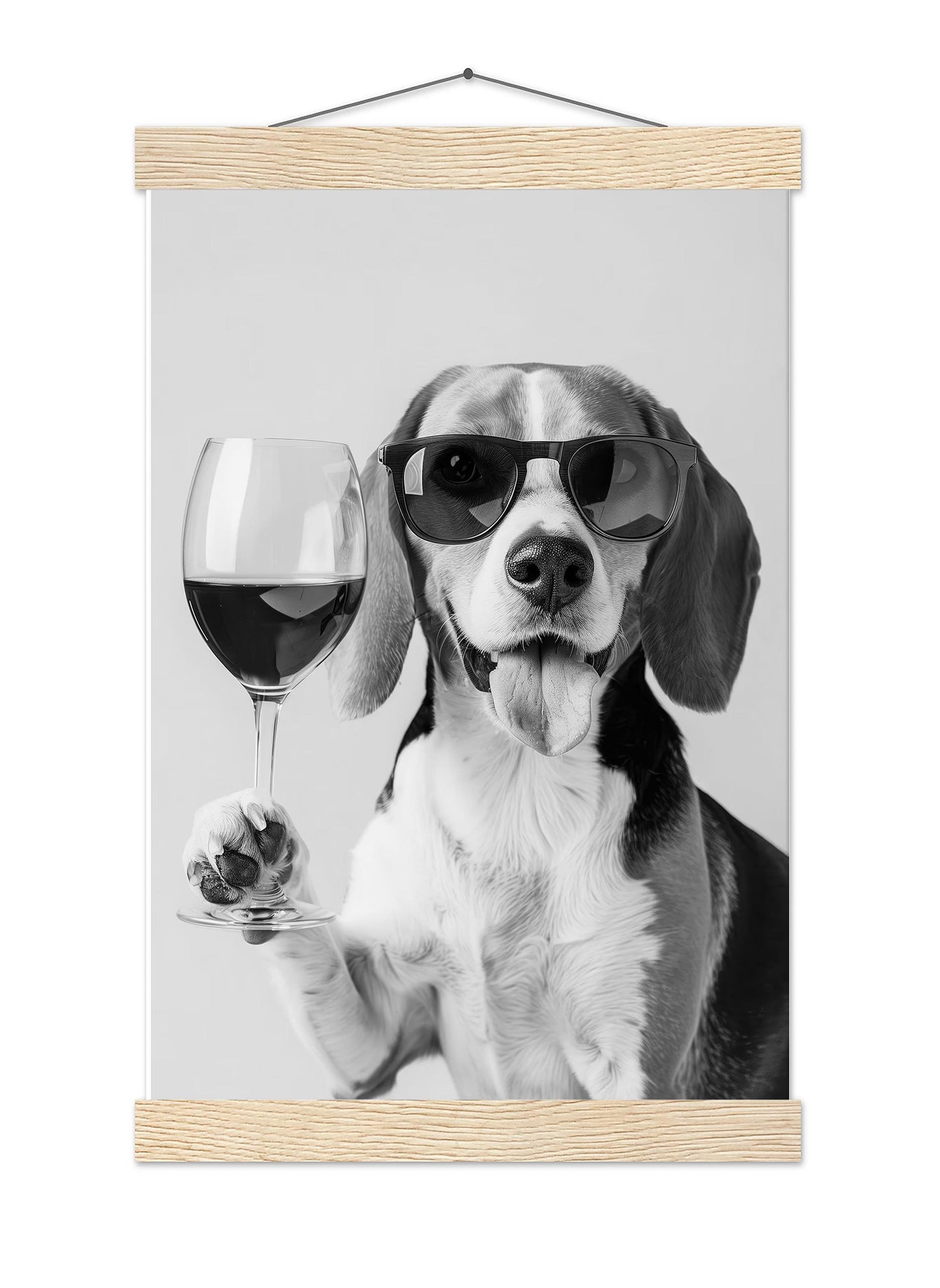 Beagle and Wine Print Bar Cart Print, Funny Dog Poster, Trendy Kitchen Decor - Black and White Wall Art