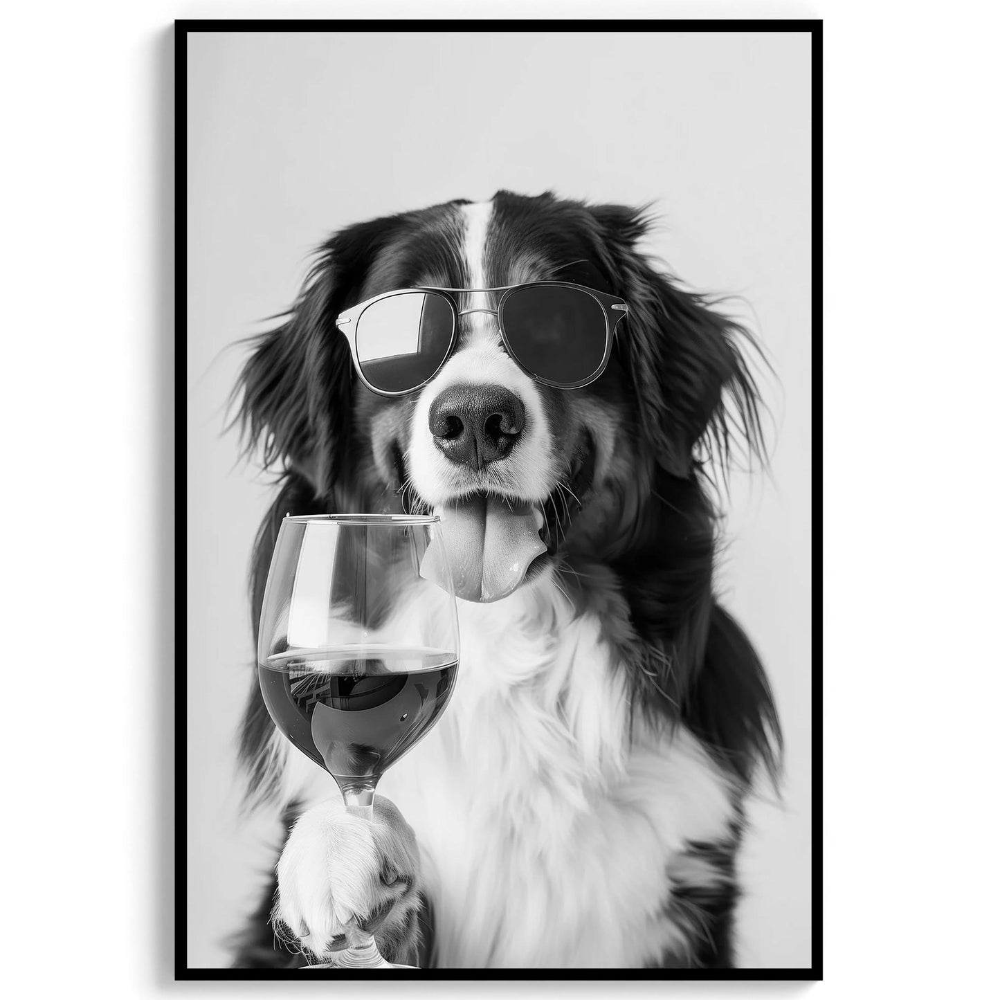 Bernese Mountain Dog and Wine Print Bar Cart Print, Funny Dog Poster, Trendy Kitchen Decor - Black and White Wall Art