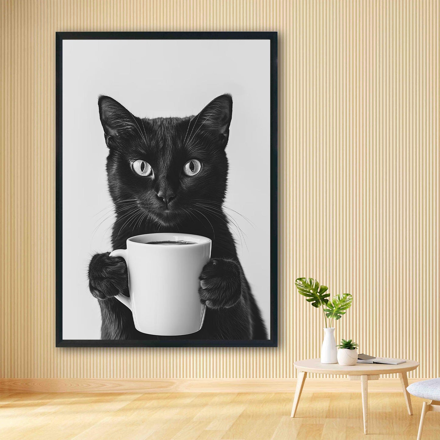 Black Cat Coffee Print Coffee Bar Decor, Funny Cat Poster, Trendy Kitchen Wall Decor - Black and White Wall Art