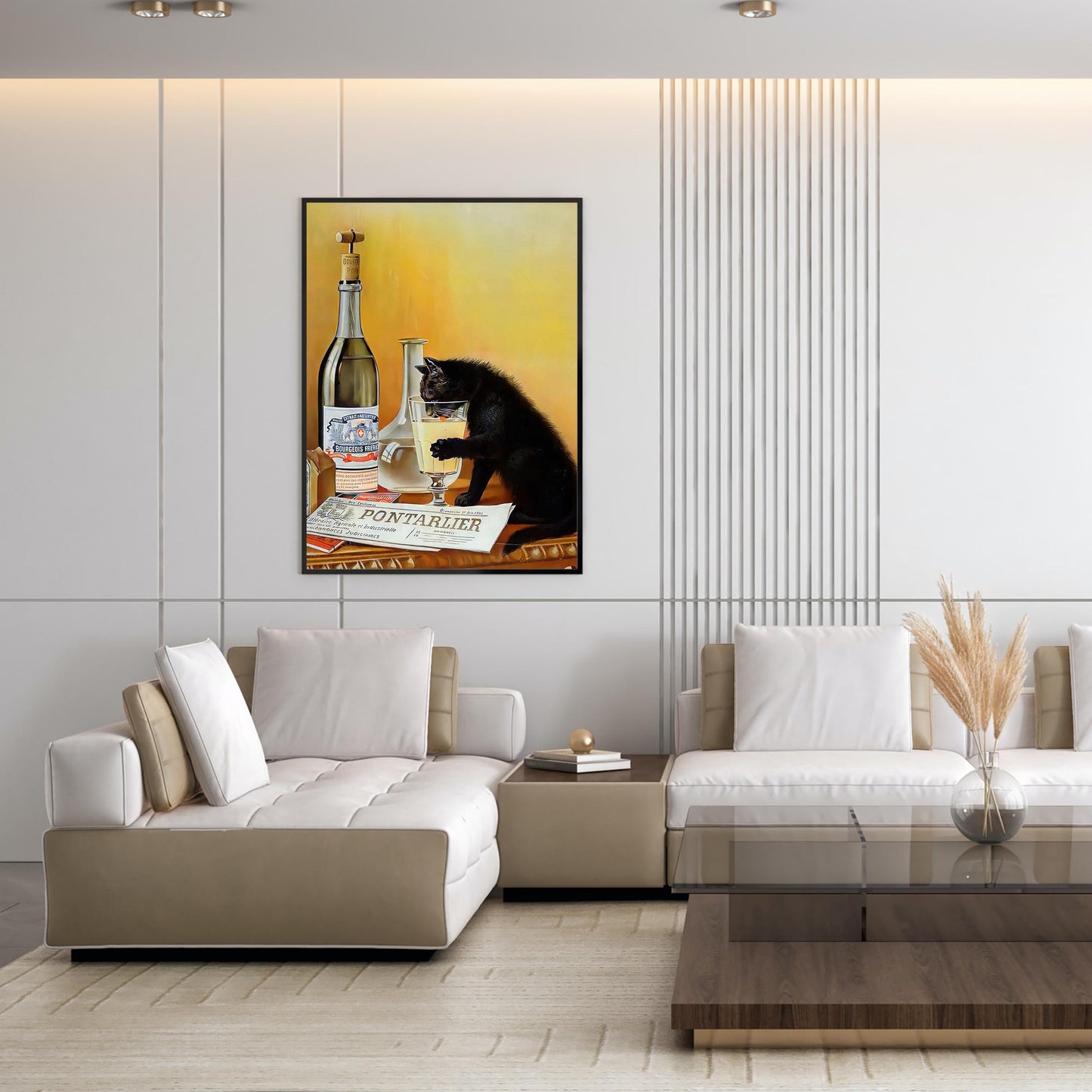 Black Cat Drinking Absinthe Print Retro Bar Cart Poster, Absinthe Bourgeois - Funny Wall Art