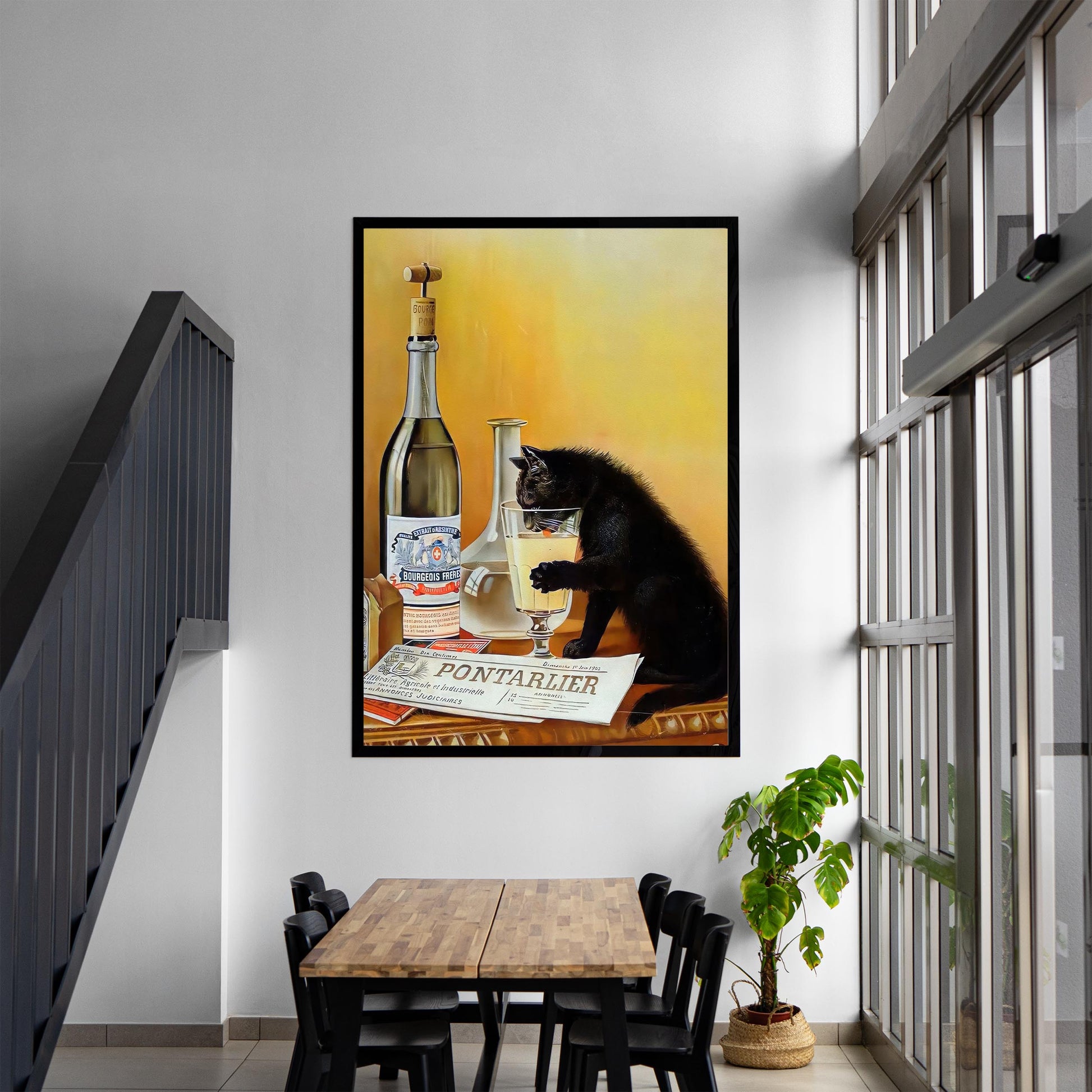 Black Cat Drinking Absinthe Print Retro Bar Cart Poster, Absinthe Bourgeois - Funny Wall Art