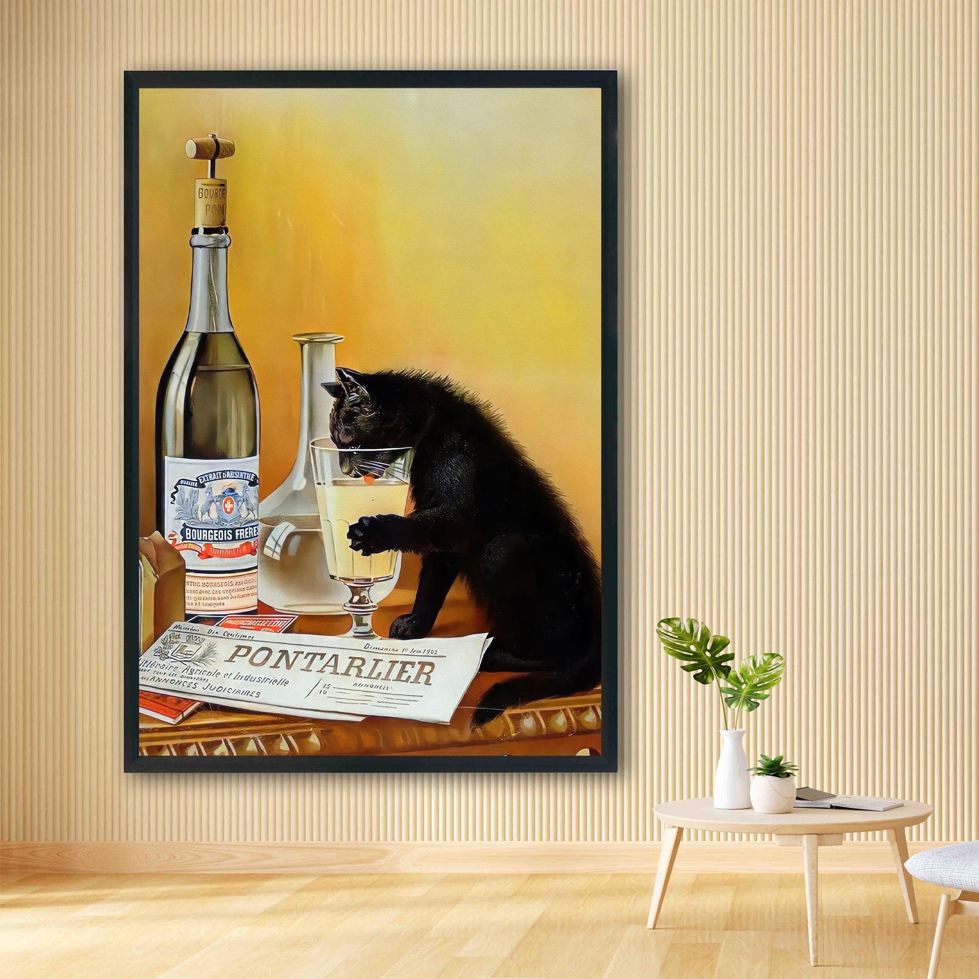 Black Cat Drinking Absinthe Print Retro Bar Cart Poster, Absinthe Bourgeois - Funny Wall Art
