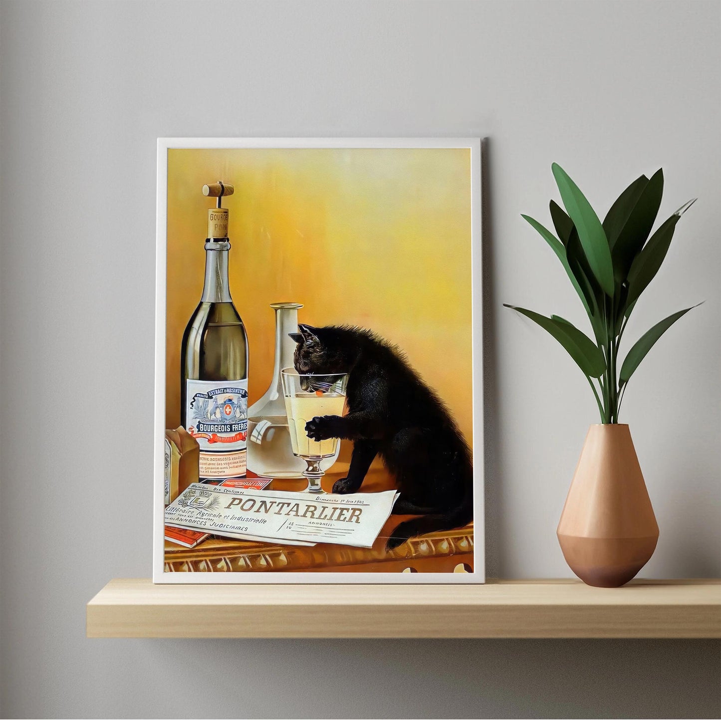 Black Cat Drinking Absinthe Print Retro Bar Cart Poster, Absinthe Bourgeois - Funny Wall Art