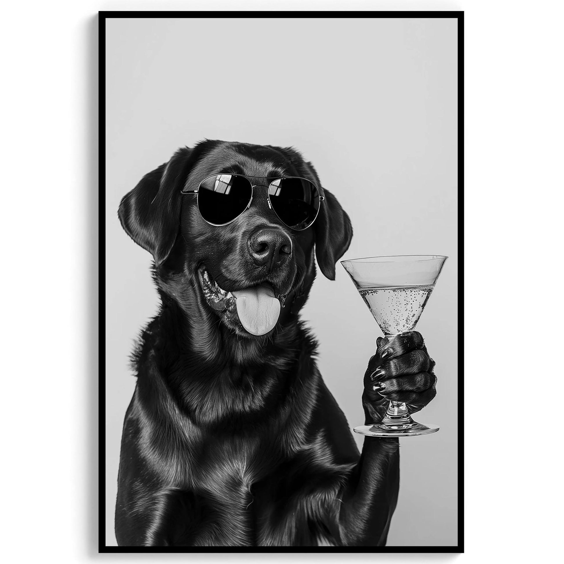 Black Lab Cocktail Print Funny Dog Martini Poster, Labrador Bar Cart Decor - Black and White Wall Art