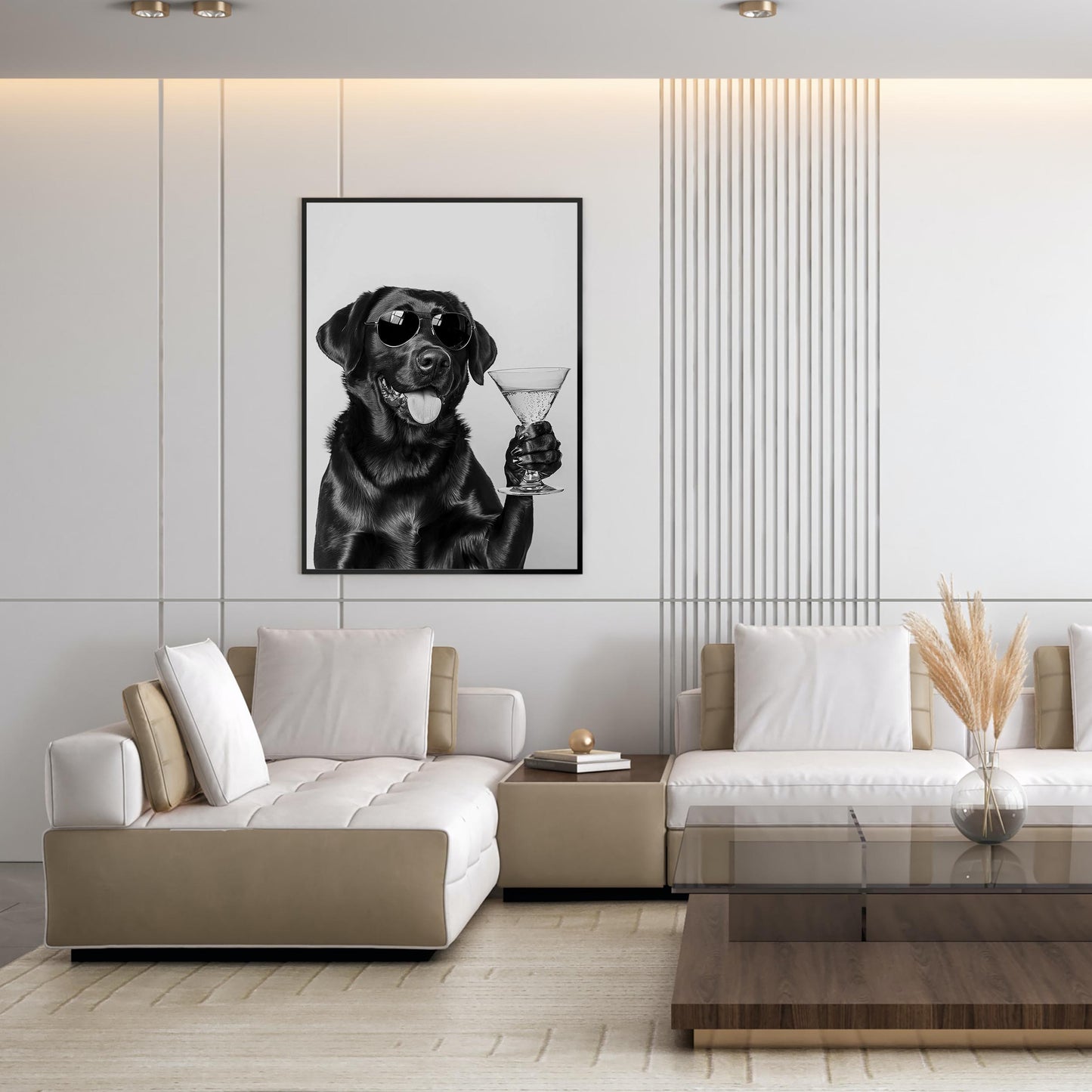 Black Lab Cocktail Print Funny Dog Martini Poster, Labrador Bar Cart Decor - Black and White Wall Art
