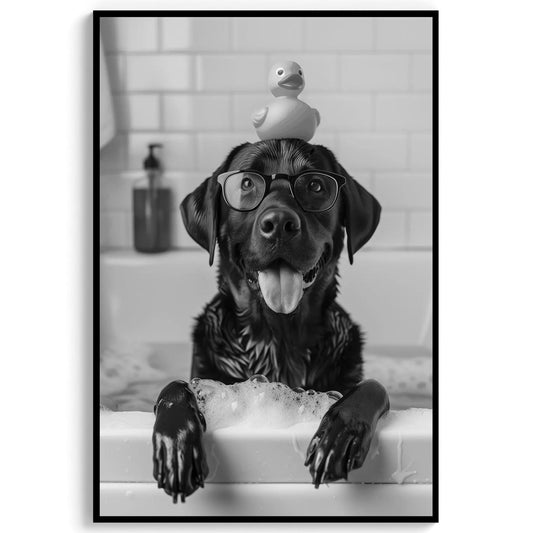 Black Labrador Bathroom Wall Art Funny Dog in Bathtub Print, Lab Poster, Black and White Bathroom Decor