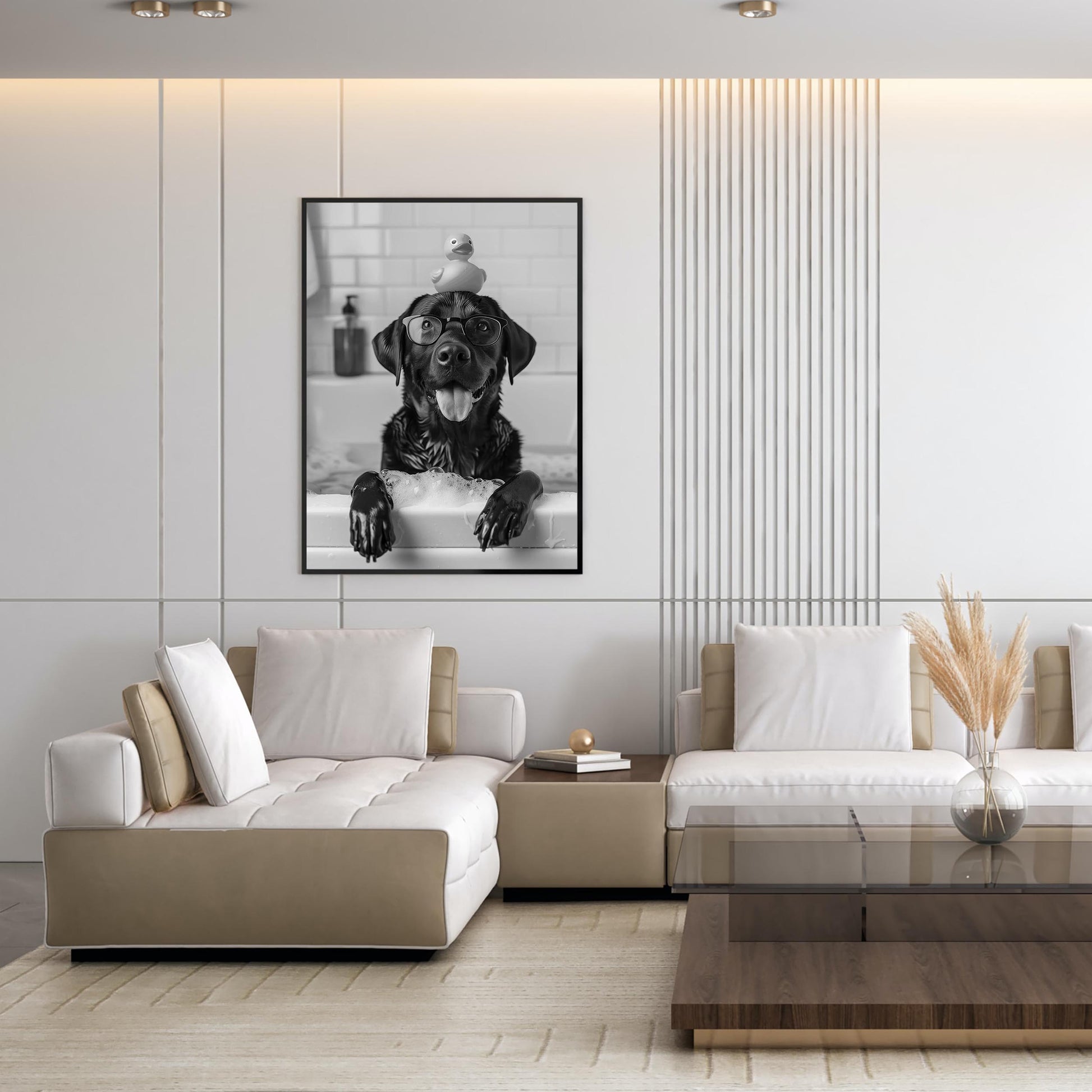 Black Labrador Bathroom Wall Art Funny Dog in Bathtub Print, Lab Poster, Black and White Bathroom Decor