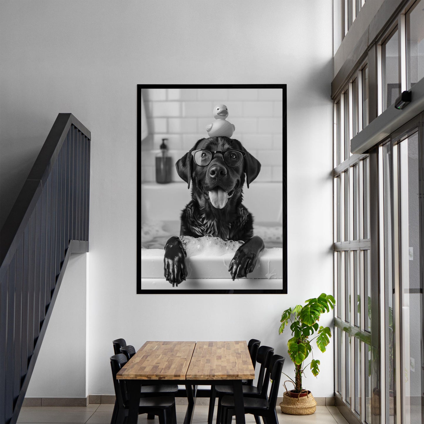 Black Labrador Bathroom Wall Art Funny Dog in Bathtub Print, Lab Poster, Black and White Bathroom Decor