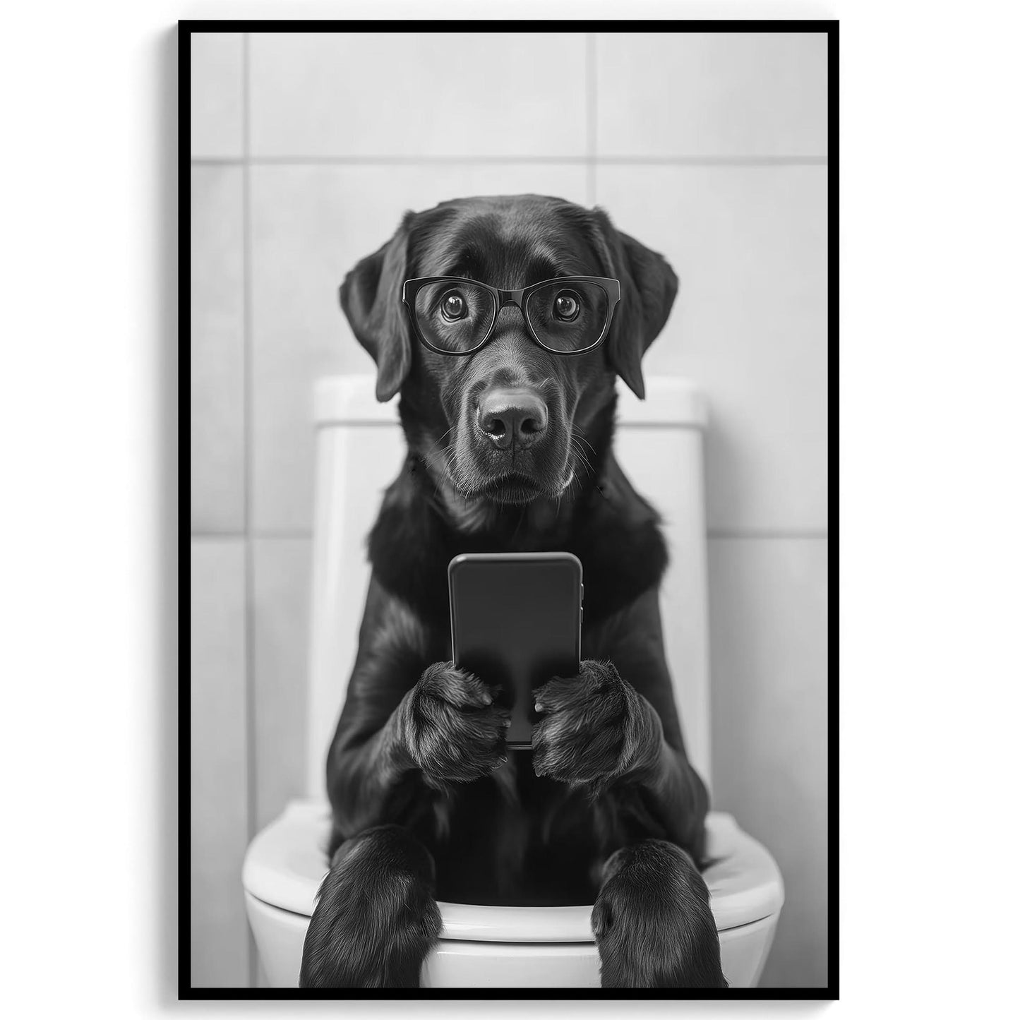 Black Labrador Toilet Print Funny Bathroom Wall Art, Lab Poster, Trendy Dog Art, Bathroom Wall Decor - Black and White P