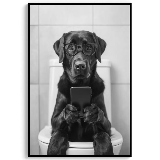 Black Labrador Toilet Print Funny Bathroom Wall Art, Lab Poster, Trendy Dog Art, Bathroom Wall Decor - Black and White P