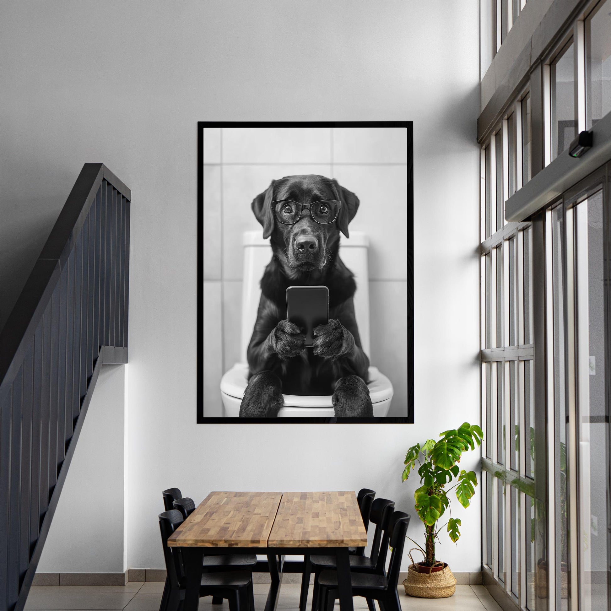 Black Labrador Toilet Print Funny Bathroom Wall Art, Lab Poster, Trendy Dog Art, Bathroom Wall Decor - Black and White P