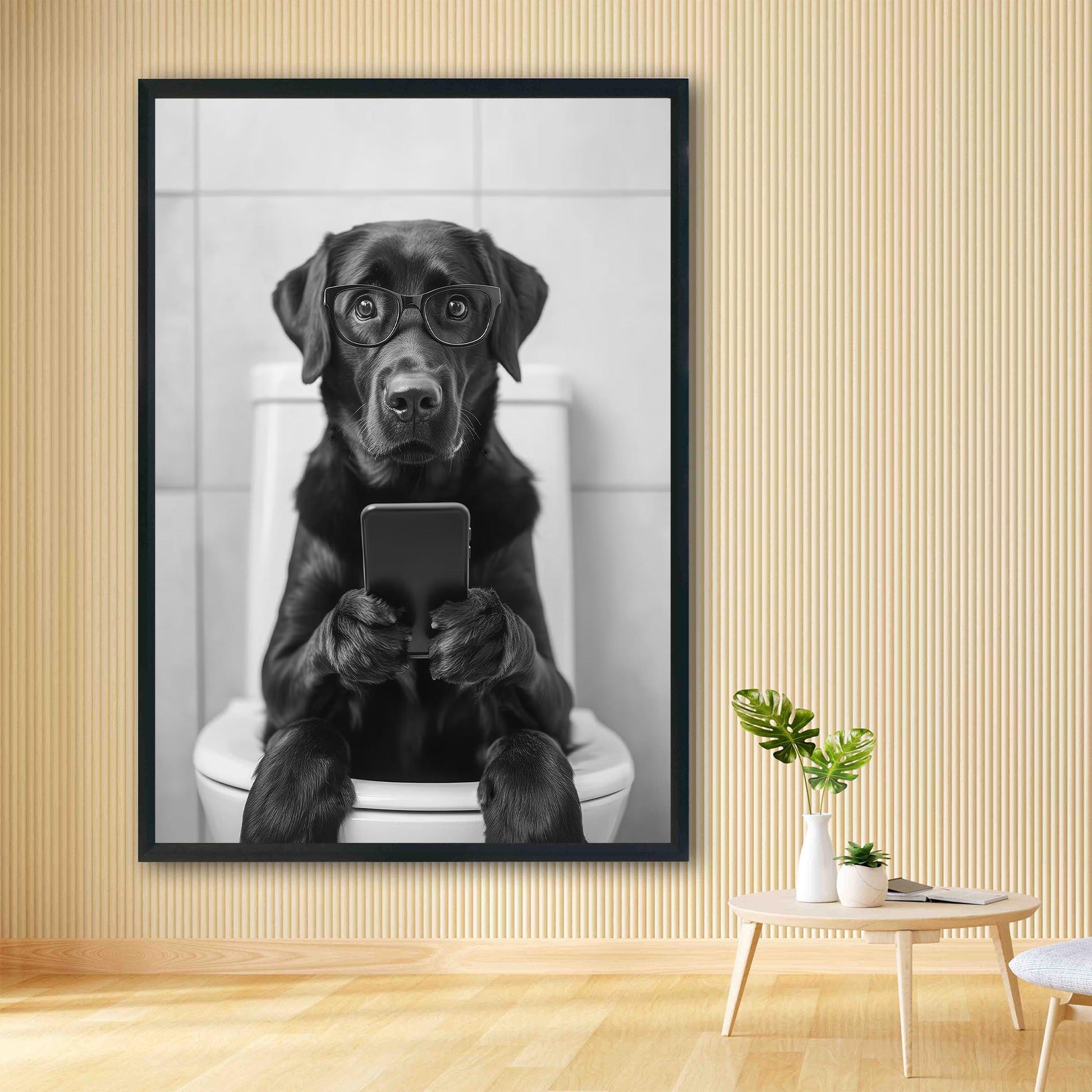 Black Labrador Toilet Print Funny Bathroom Wall Art, Lab Poster, Trendy Dog Art, Bathroom Wall Decor - Black and White P