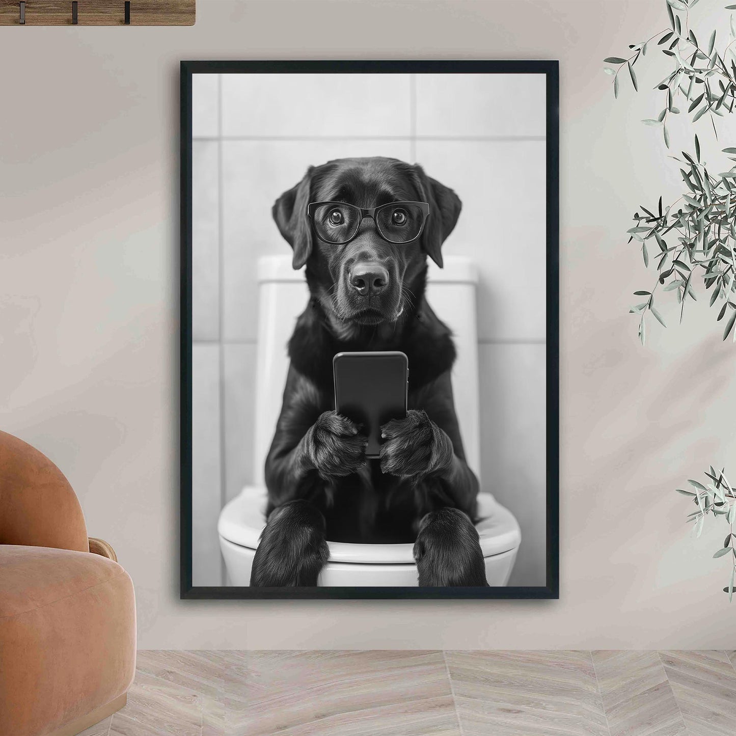 Black Labrador Toilet Print Funny Bathroom Wall Art, Lab Poster, Trendy Dog Art, Bathroom Wall Decor - Black and White P