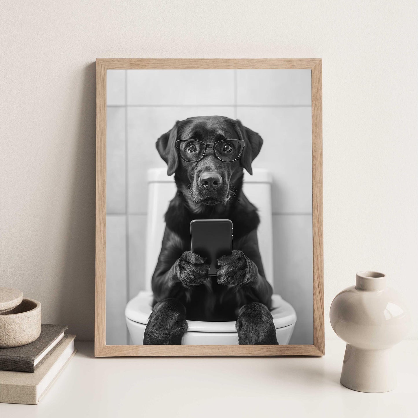 Black Labrador Toilet Print Funny Bathroom Wall Art, Lab Poster, Trendy Dog Art, Bathroom Wall Decor - Black and White P