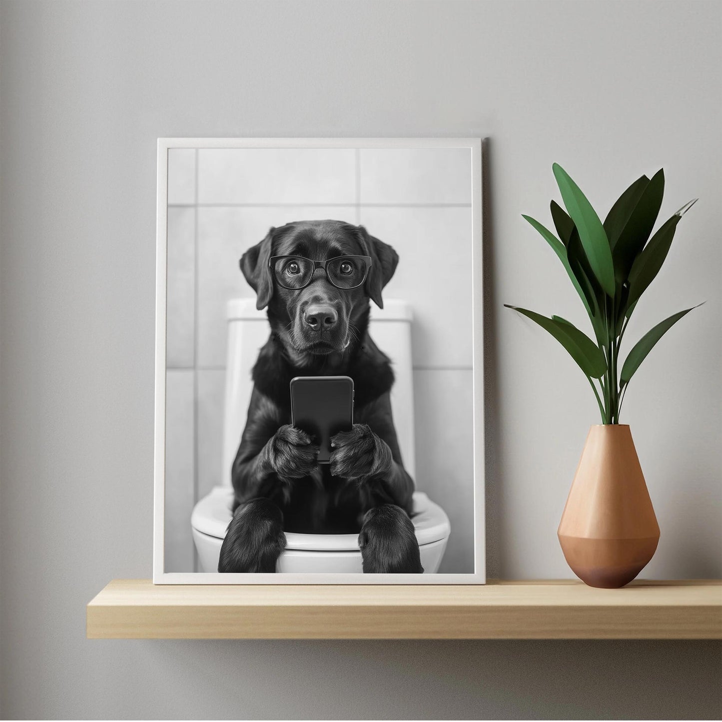 Black Labrador Toilet Print Funny Bathroom Wall Art, Lab Poster, Trendy Dog Art, Bathroom Wall Decor - Black and White P