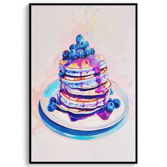 Blueberry Pancakes Vintage Art Print, Retro Kitchen Foodie Poster