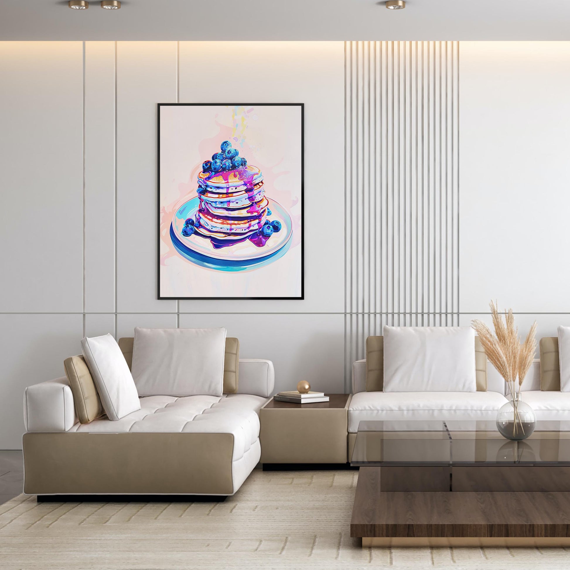 Blueberry Pancakes Vintage Art Print, Retro Kitchen Foodie Poster