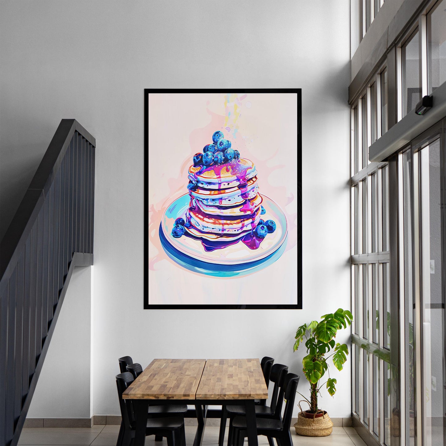 Blueberry Pancakes Vintage Art Print, Retro Kitchen Foodie Poster