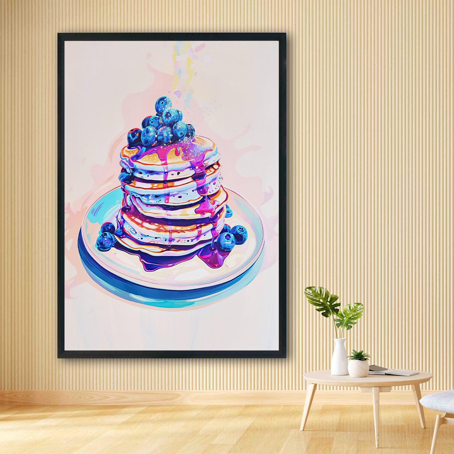 Blueberry Pancakes Vintage Art Print, Retro Kitchen Foodie Poster