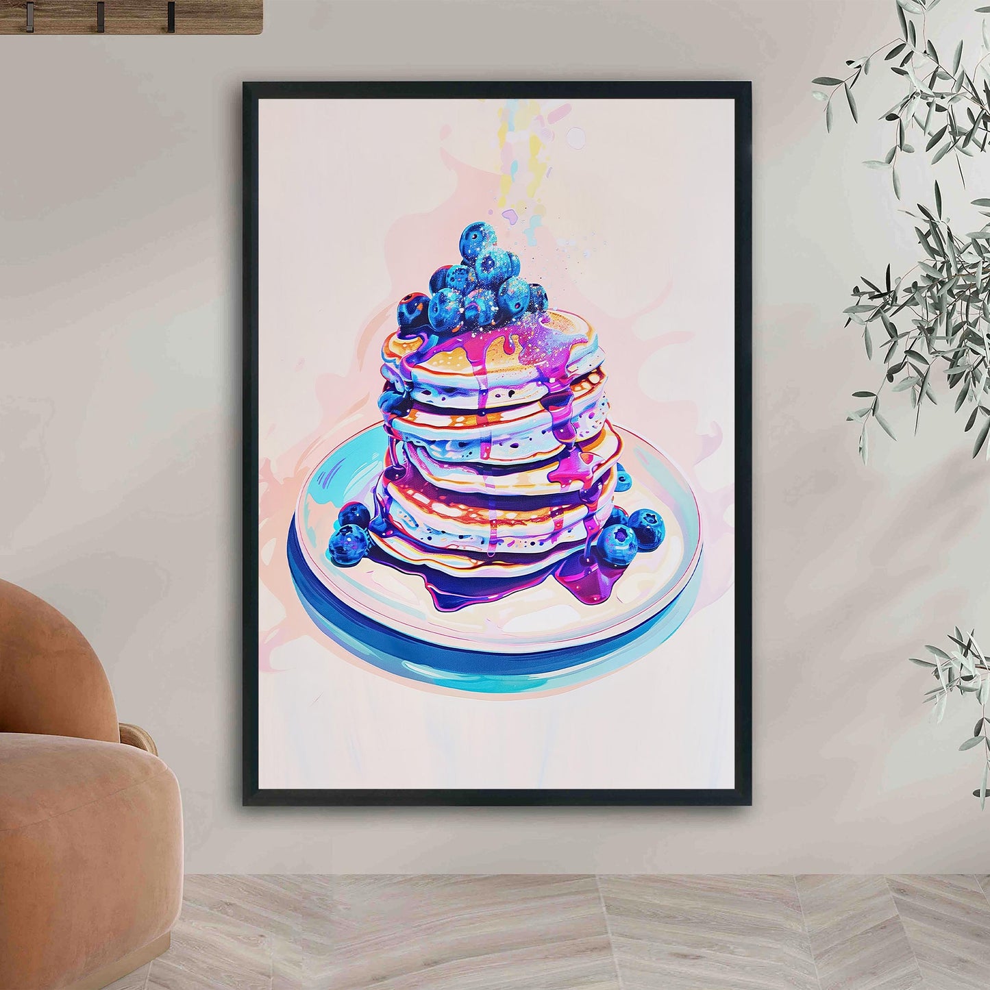 Blueberry Pancakes Vintage Art Print, Retro Kitchen Foodie Poster