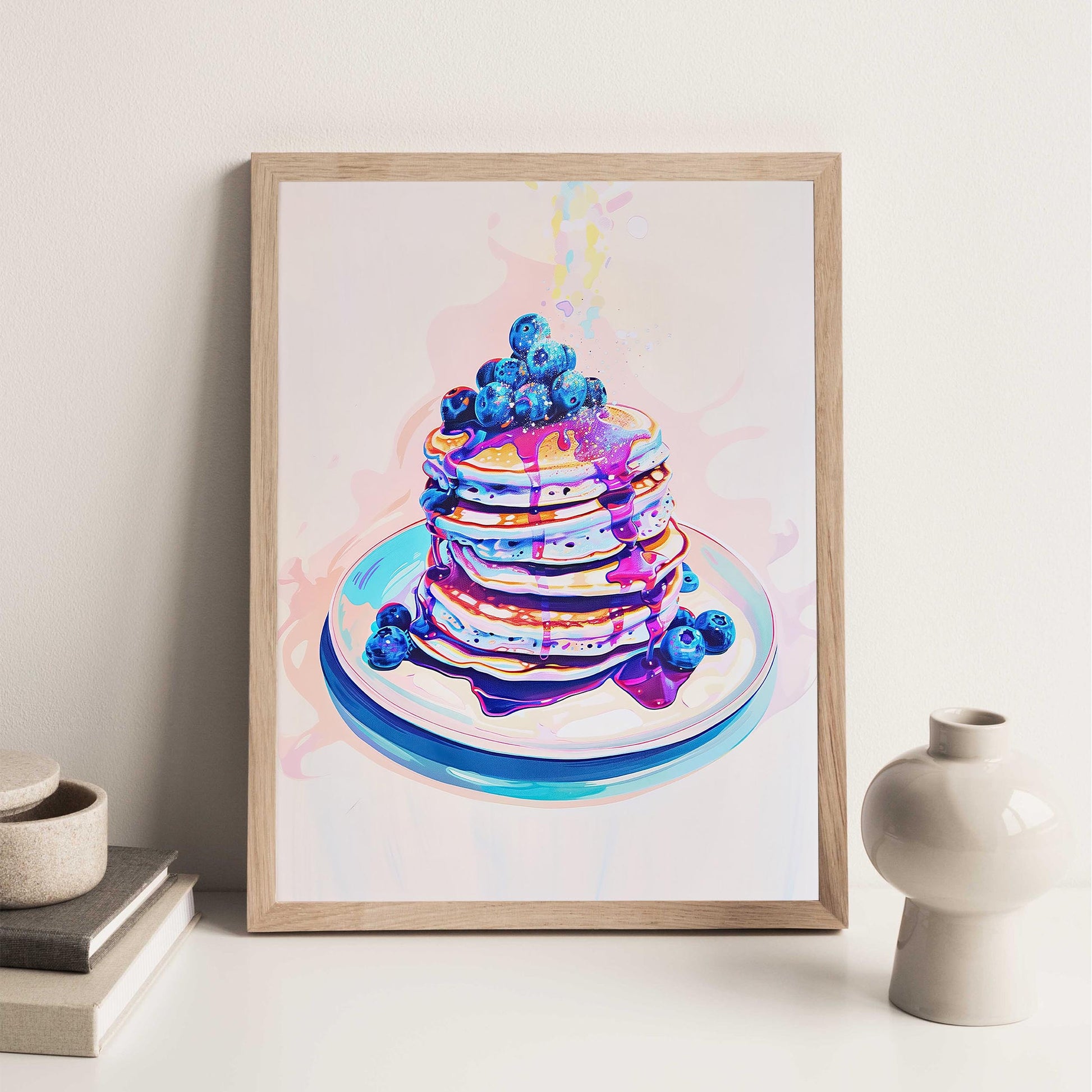 Blueberry Pancakes Vintage Art Print, Retro Kitchen Foodie Poster