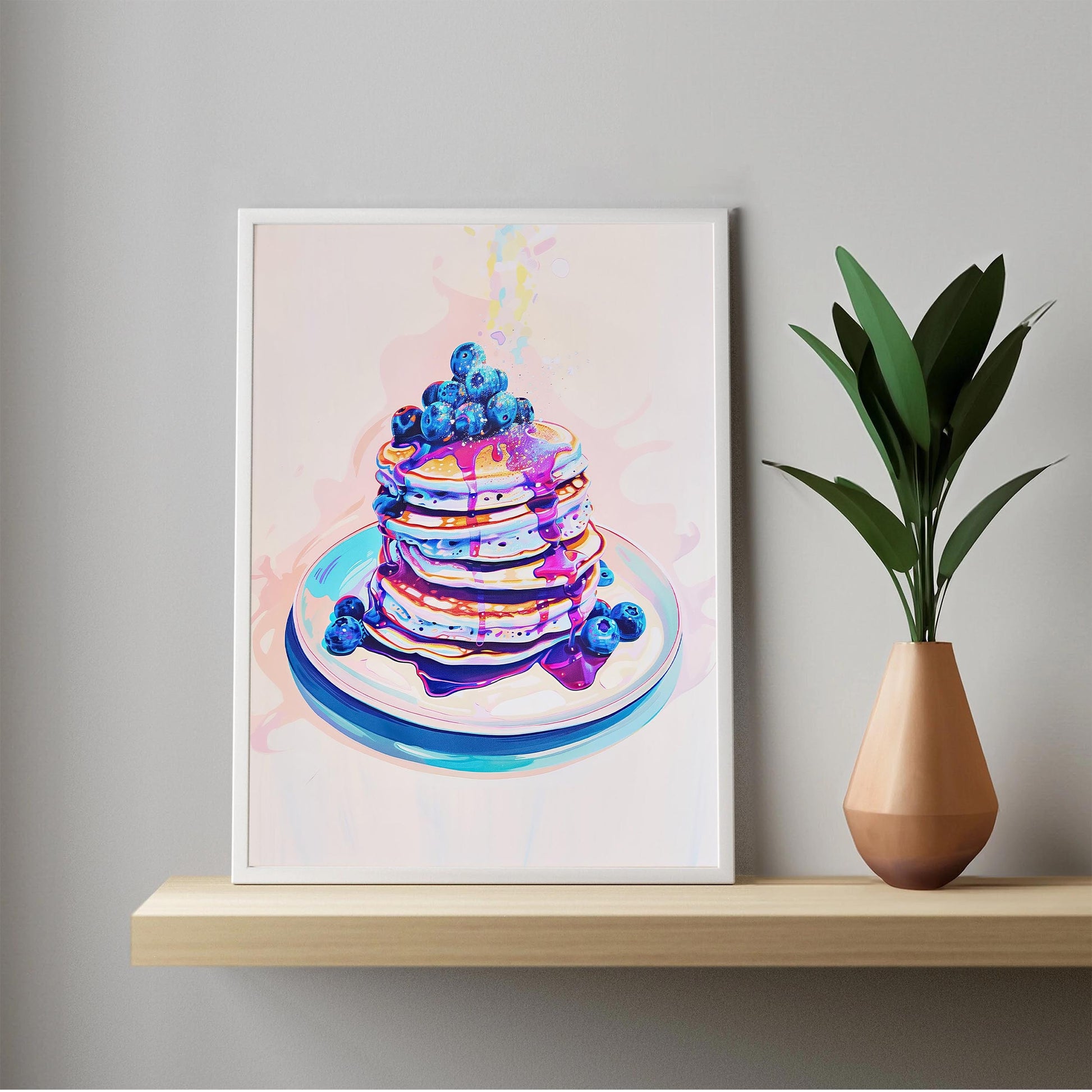 Blueberry Pancakes Vintage Art Print, Retro Kitchen Foodie Poster