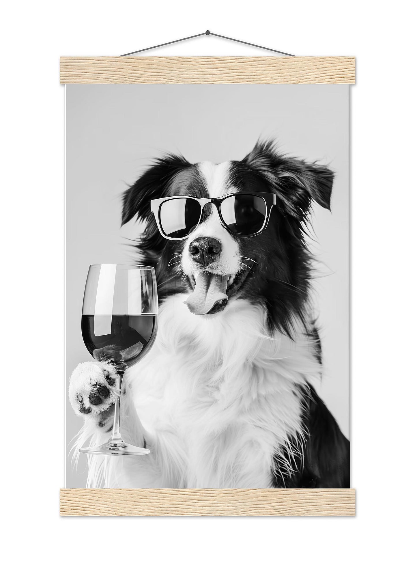 Border Collie and Wine Print Bar Cart Print, Funny Dog Poster, Trendy Kitchen Decor - Black and White Wall Art