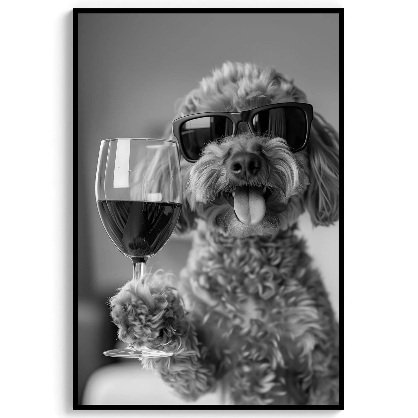 Cavapoo Drinking Wine Wall Art Funny Dog Print, Bar Cart Decor, Quirky Kitchen Poster, Black and White Print