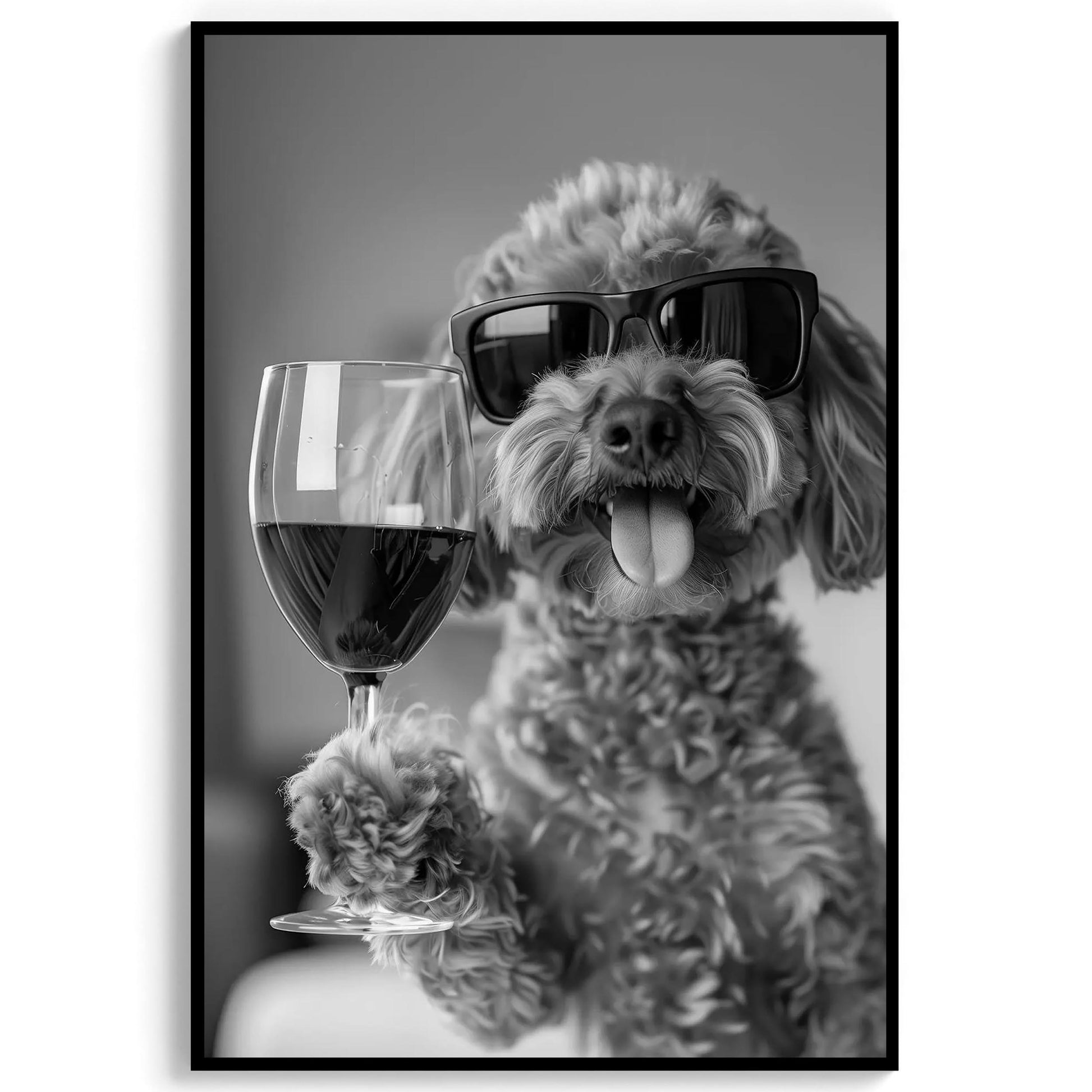 Cavapoo Drinking Wine Wall Art Funny Dog Print, Bar Cart Decor, Quirky Kitchen Poster, Black and White Print