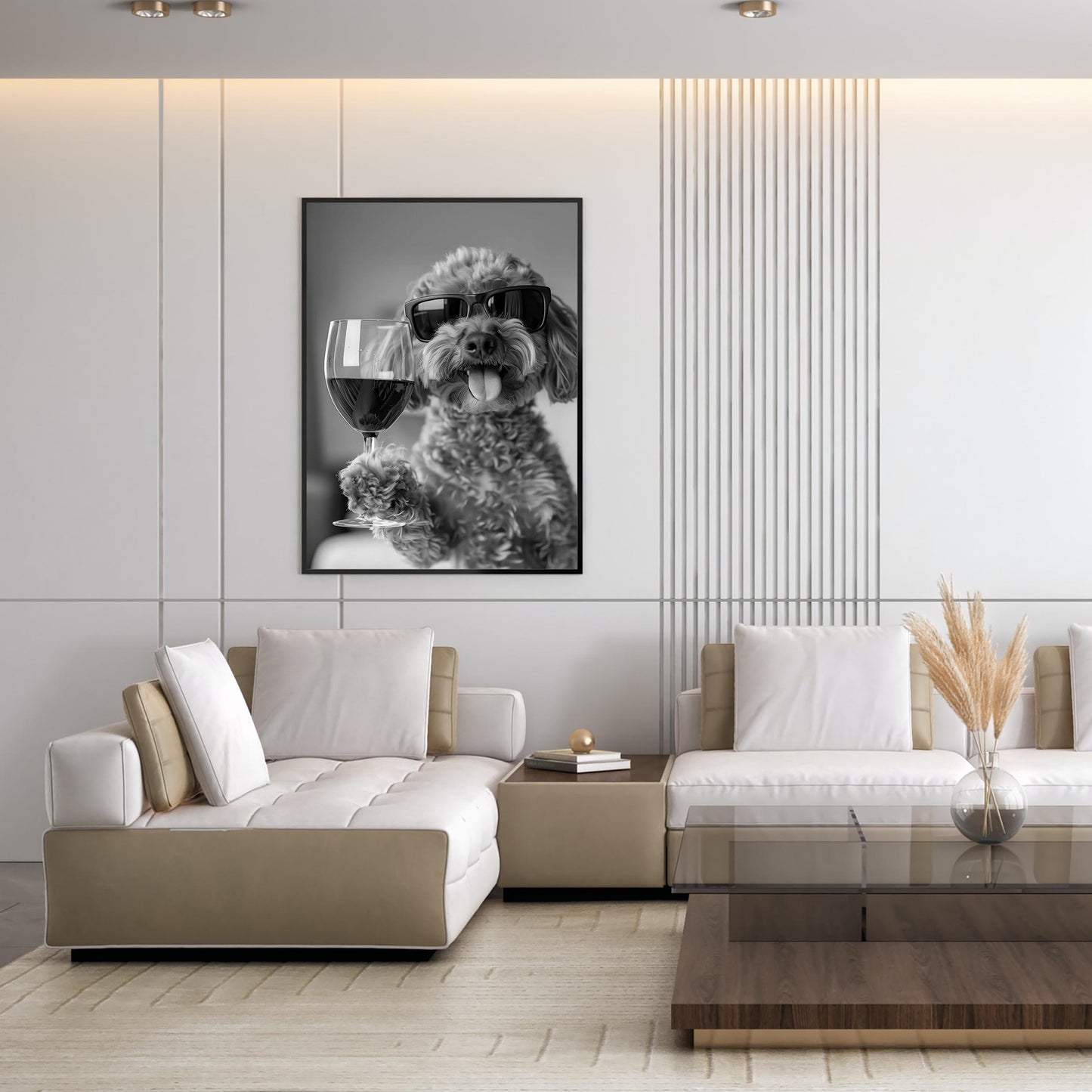 Cavapoo Drinking Wine Wall Art Funny Dog Print, Bar Cart Decor, Quirky Kitchen Poster, Black and White Print