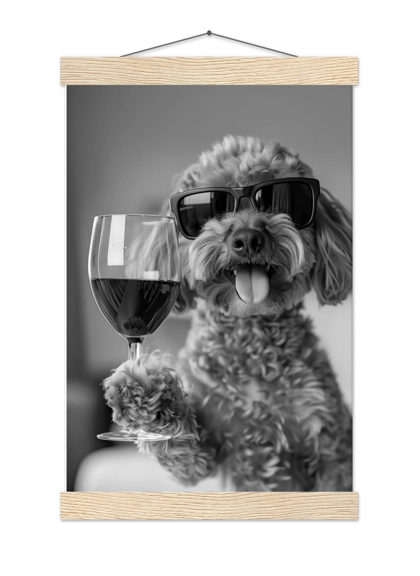 Cavapoo Drinking Wine Wall Art Funny Dog Print, Bar Cart Decor, Quirky Kitchen Poster, Black and White Print