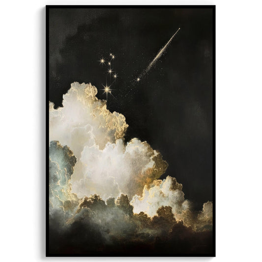 Celestial Sky Shooting Star Oil Painting Wall Art Vintage Print Moody Academia Print Stars Clouds Nursery Pr
