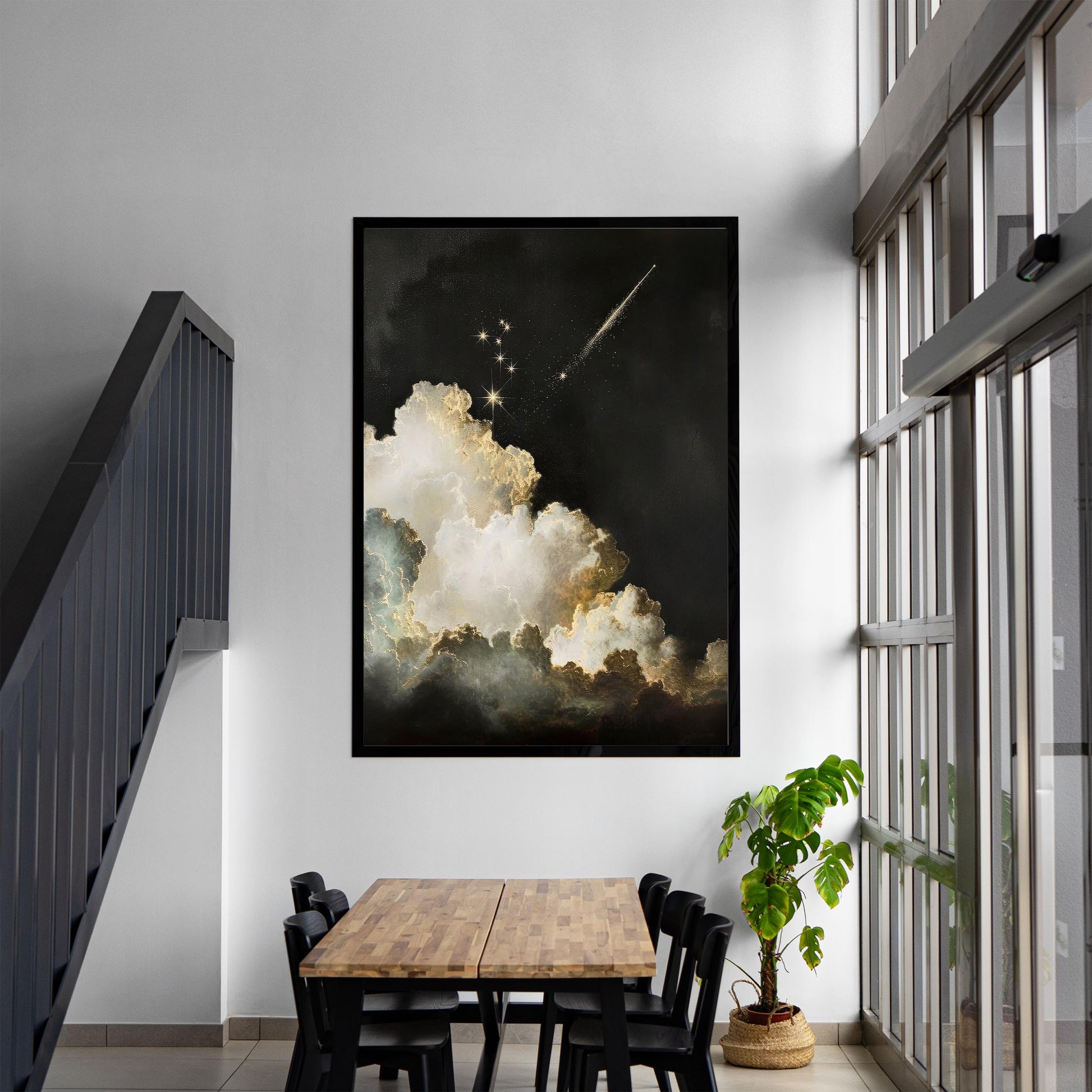 Celestial Sky Shooting Star Oil Painting Wall Art Vintage Print Moody Academia Print Stars Clouds Nursery Pr
