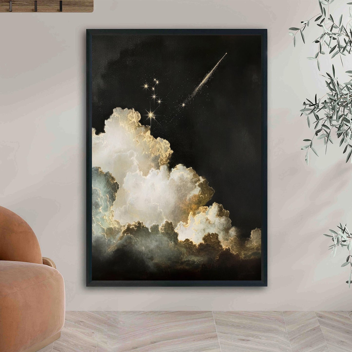 Celestial Sky Shooting Star Oil Painting Wall Art Vintage Print Moody Academia Print Stars Clouds Nursery Pr
