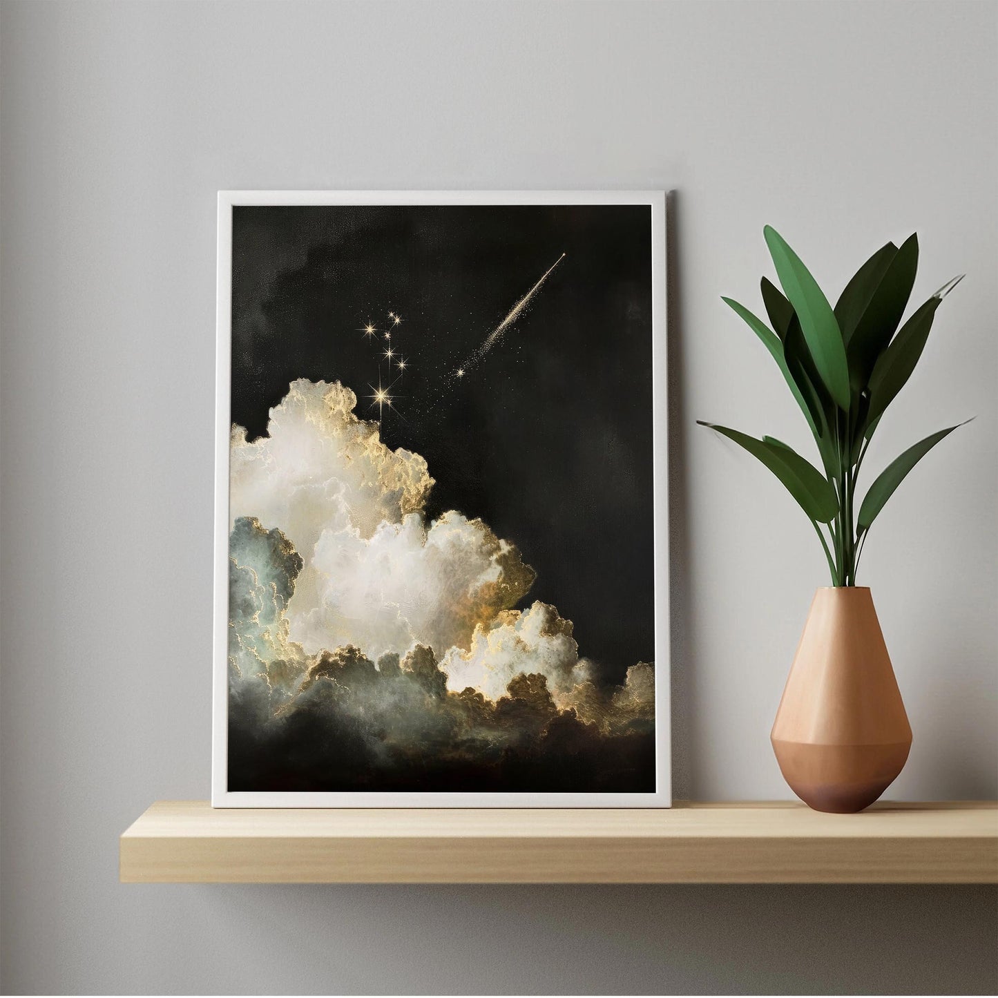 Celestial Sky Shooting Star Oil Painting Wall Art Vintage Print Moody Academia Print Stars Clouds Nursery Pr