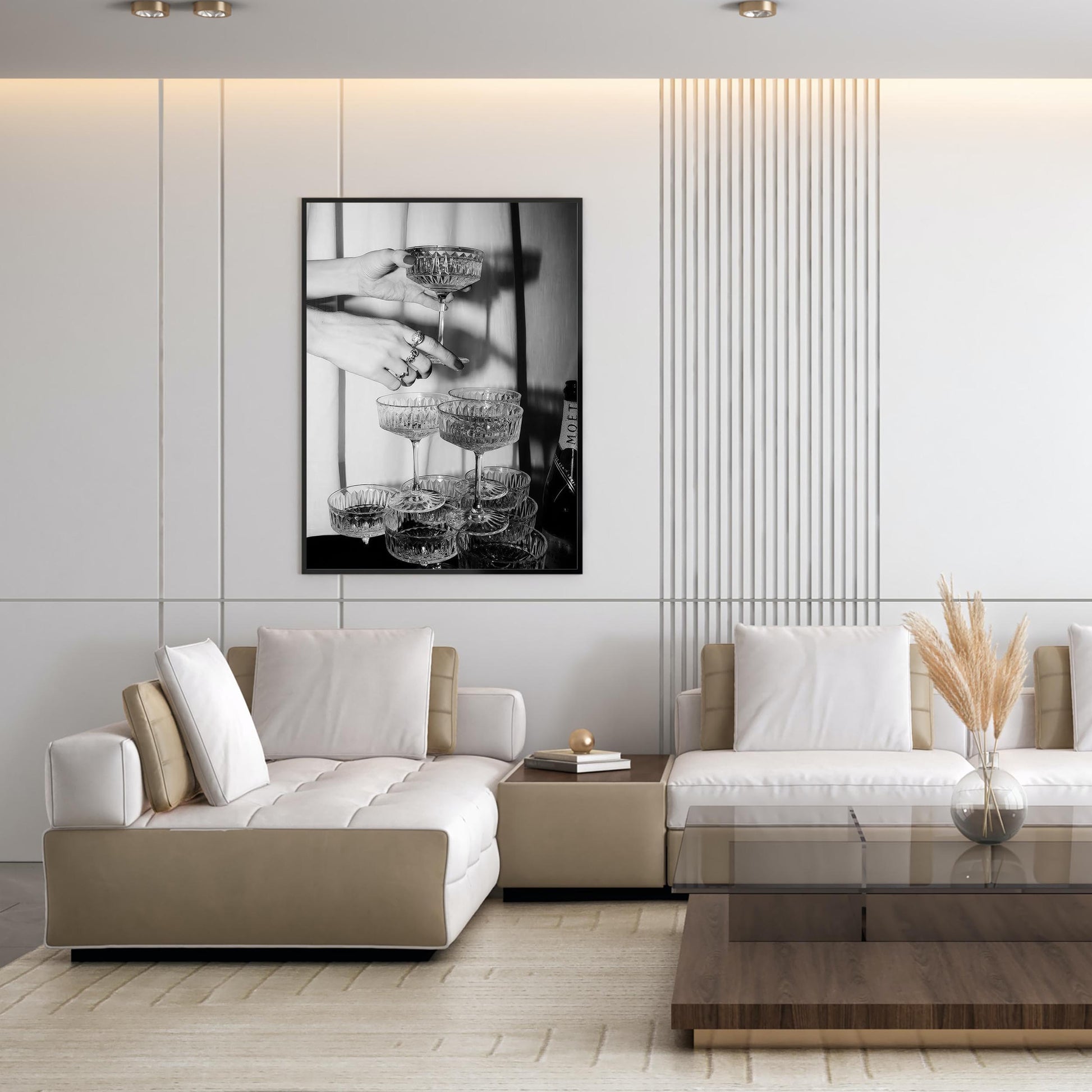 Champagne Glasses Print Retro Champagne Tower Poster, Bar Cart Print, Cocktail Decor, Classy Wall Decor - Black and Whit